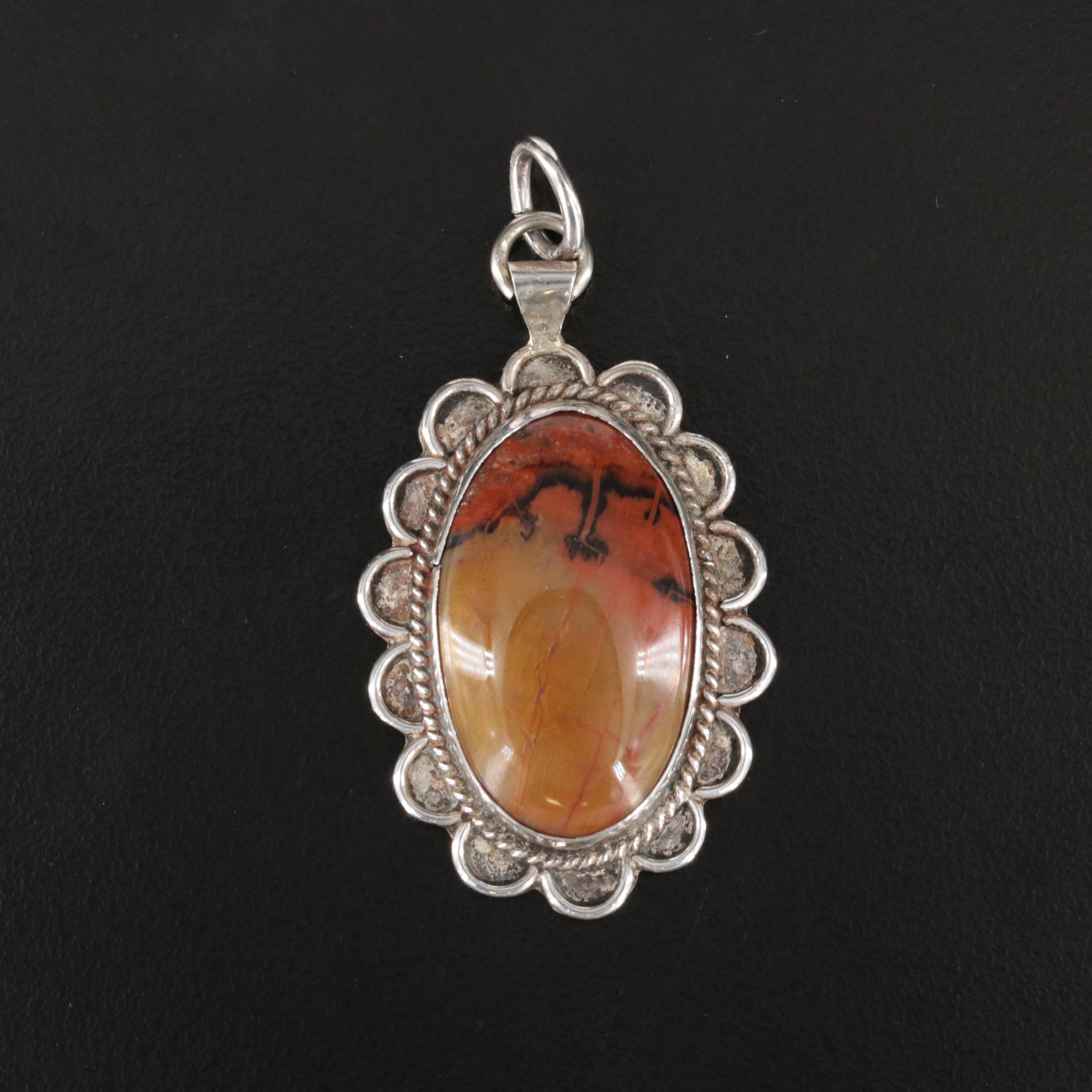 Sterling Jasper Pendant with Scalloped Trim