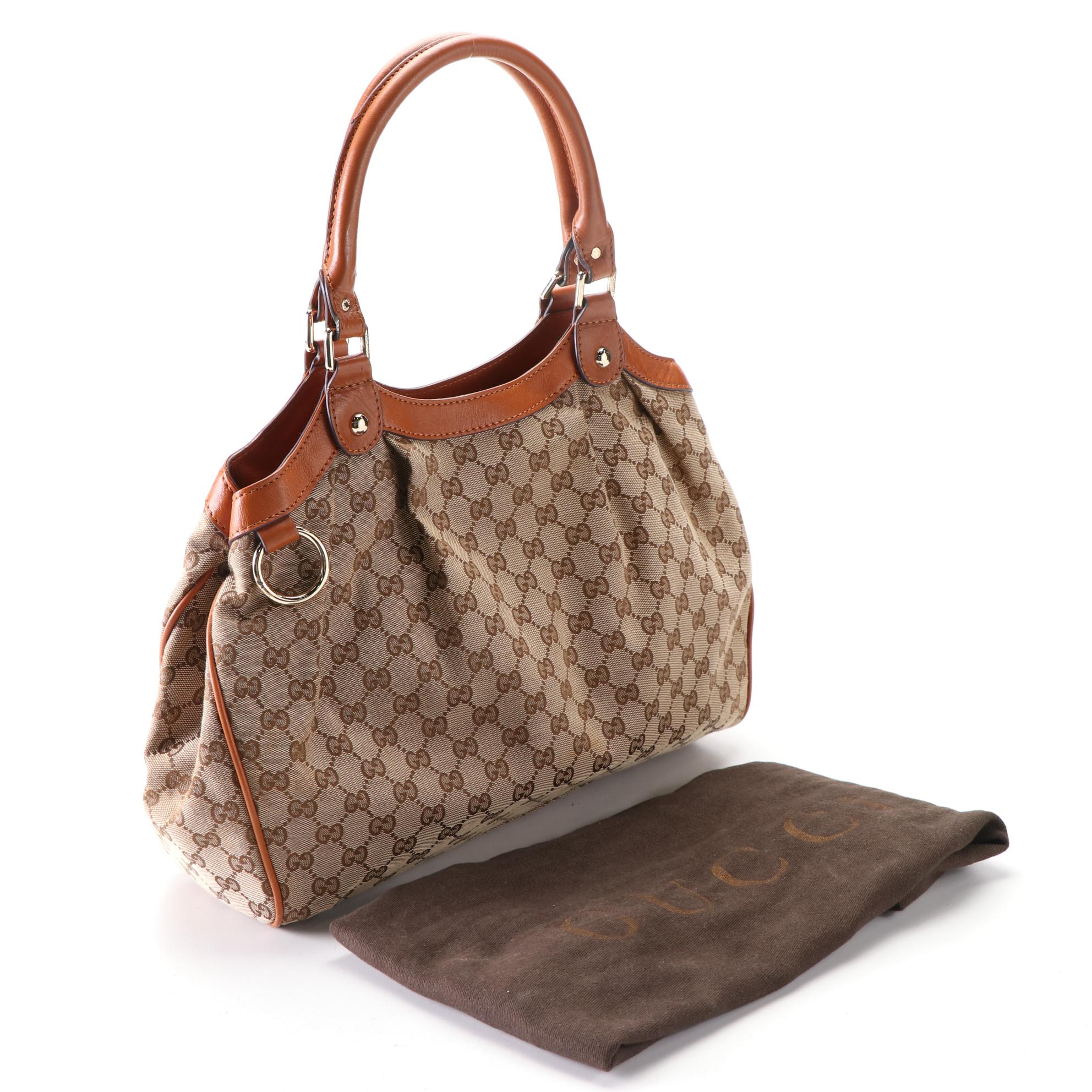 Gucci Sukey Hobo Tote Bag in GG Canvas and Leather Trim