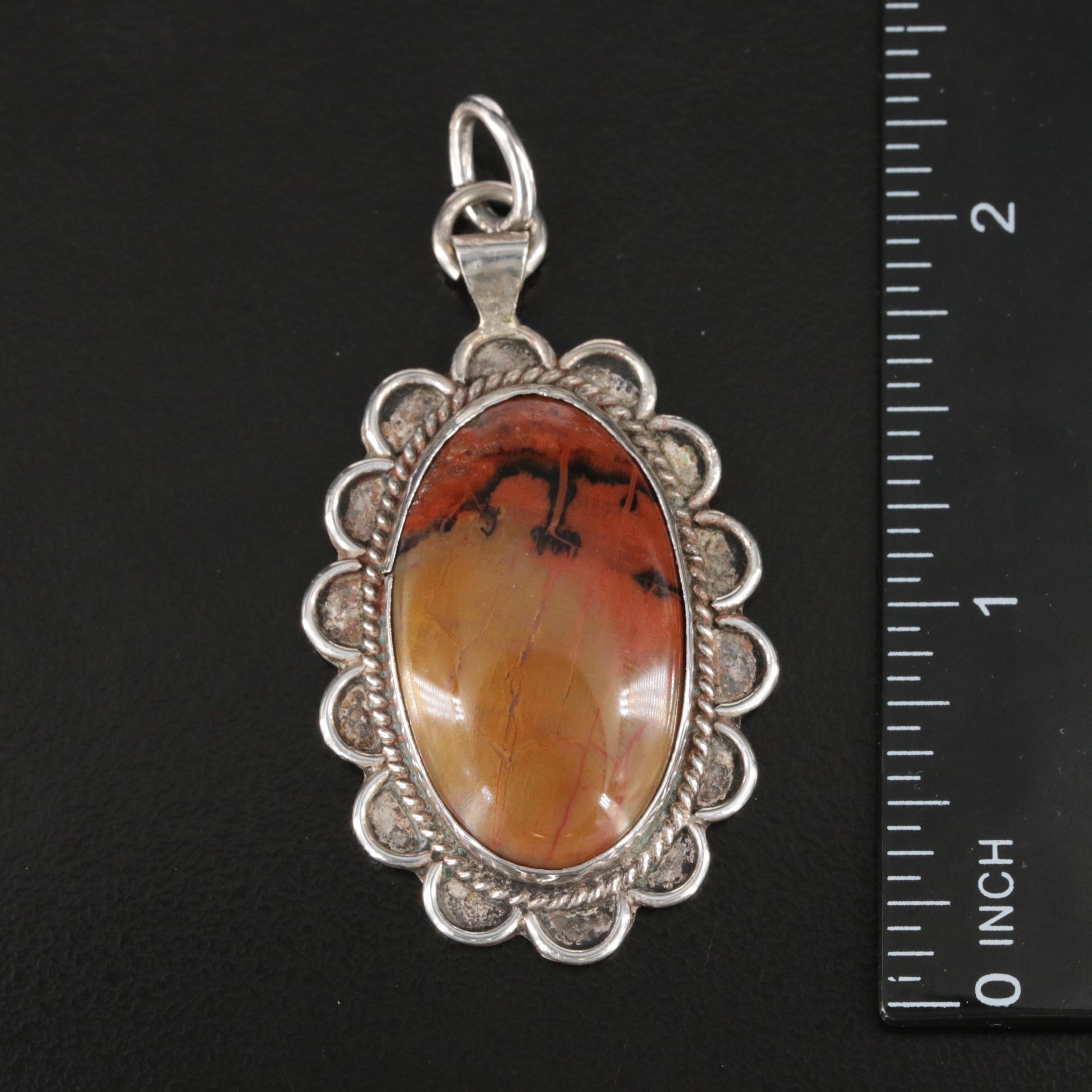 Sterling Jasper Pendant with Scalloped Trim