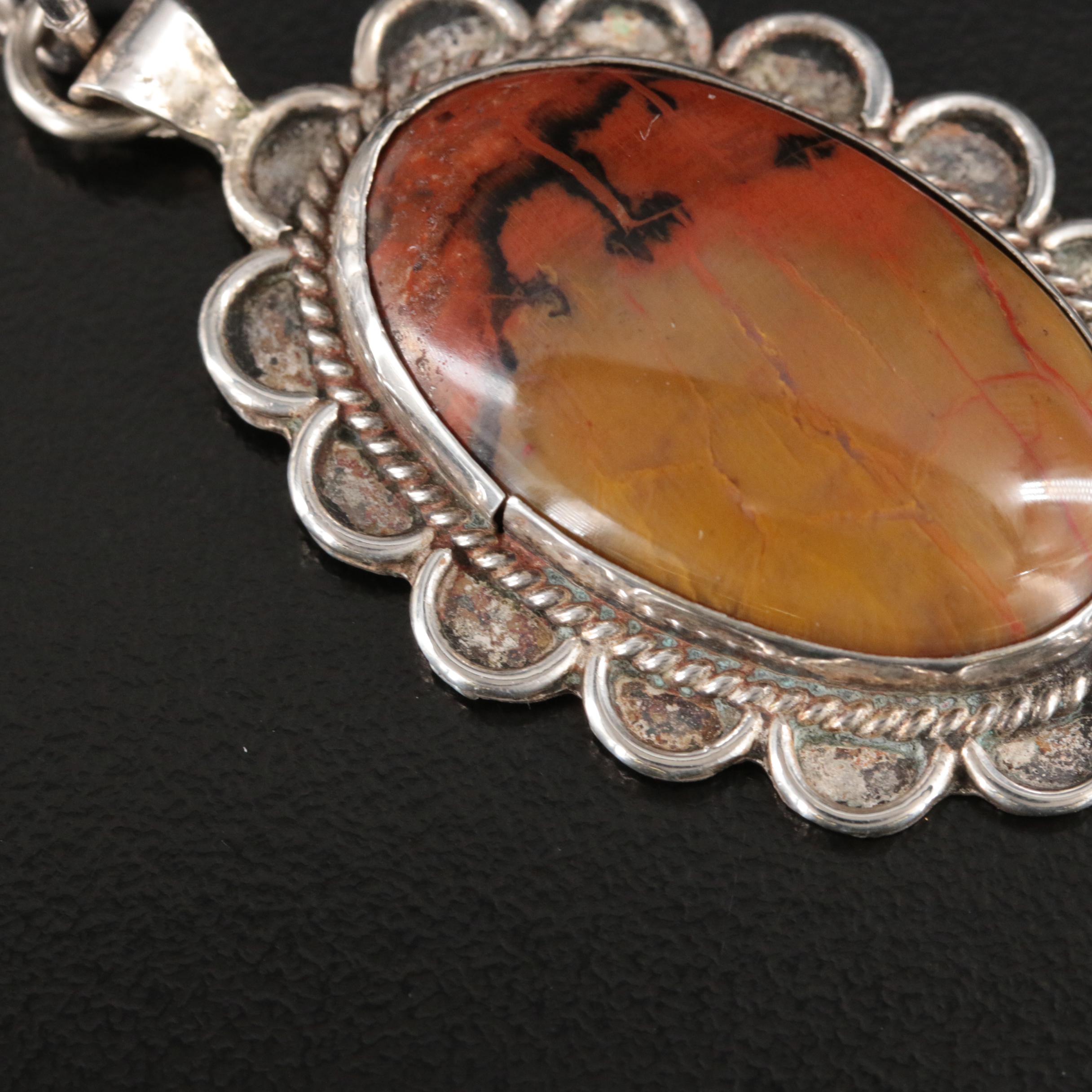 Sterling Jasper Pendant with Scalloped Trim