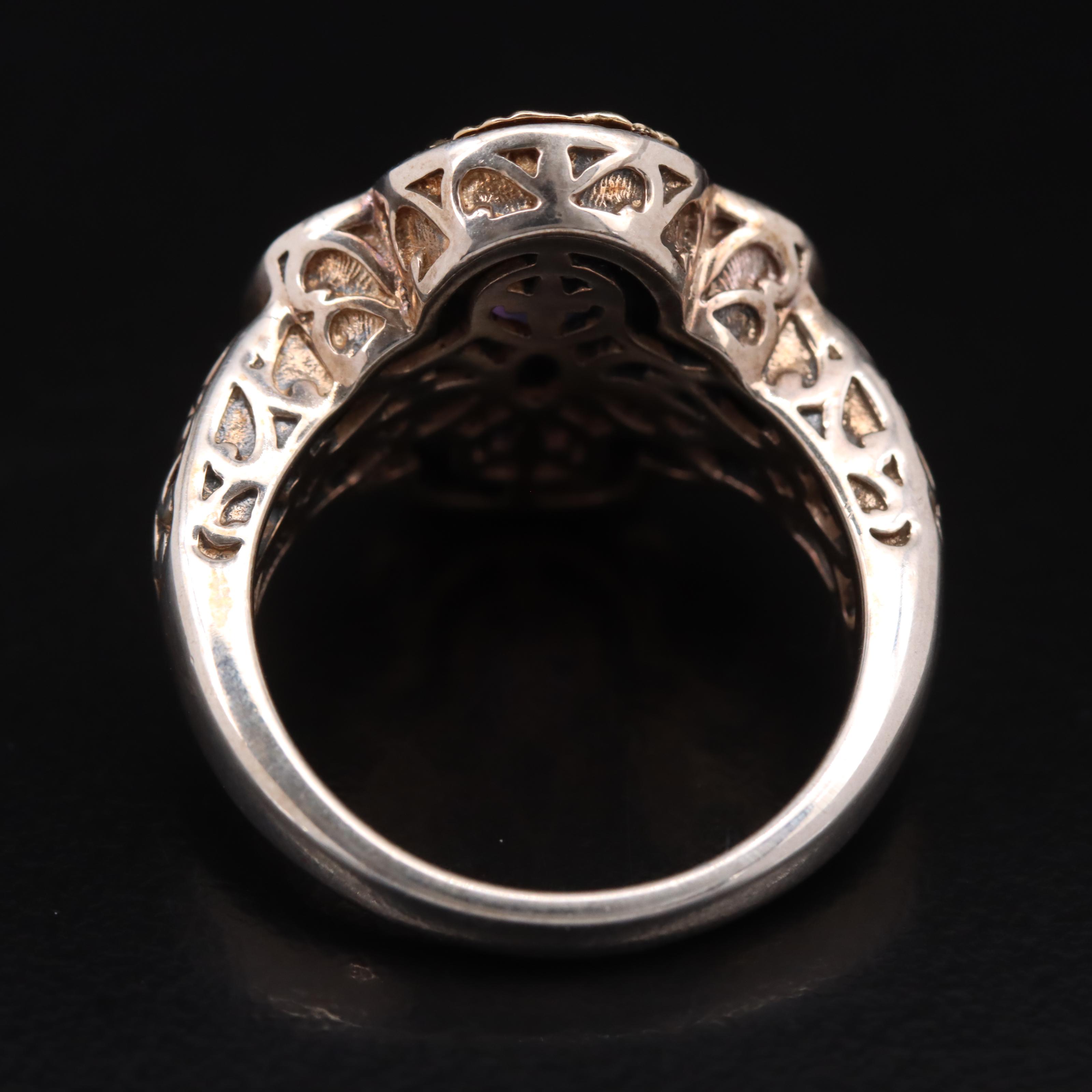 Sterling Amethyst and Diamond Quatrefoil Ring with 14K Accent