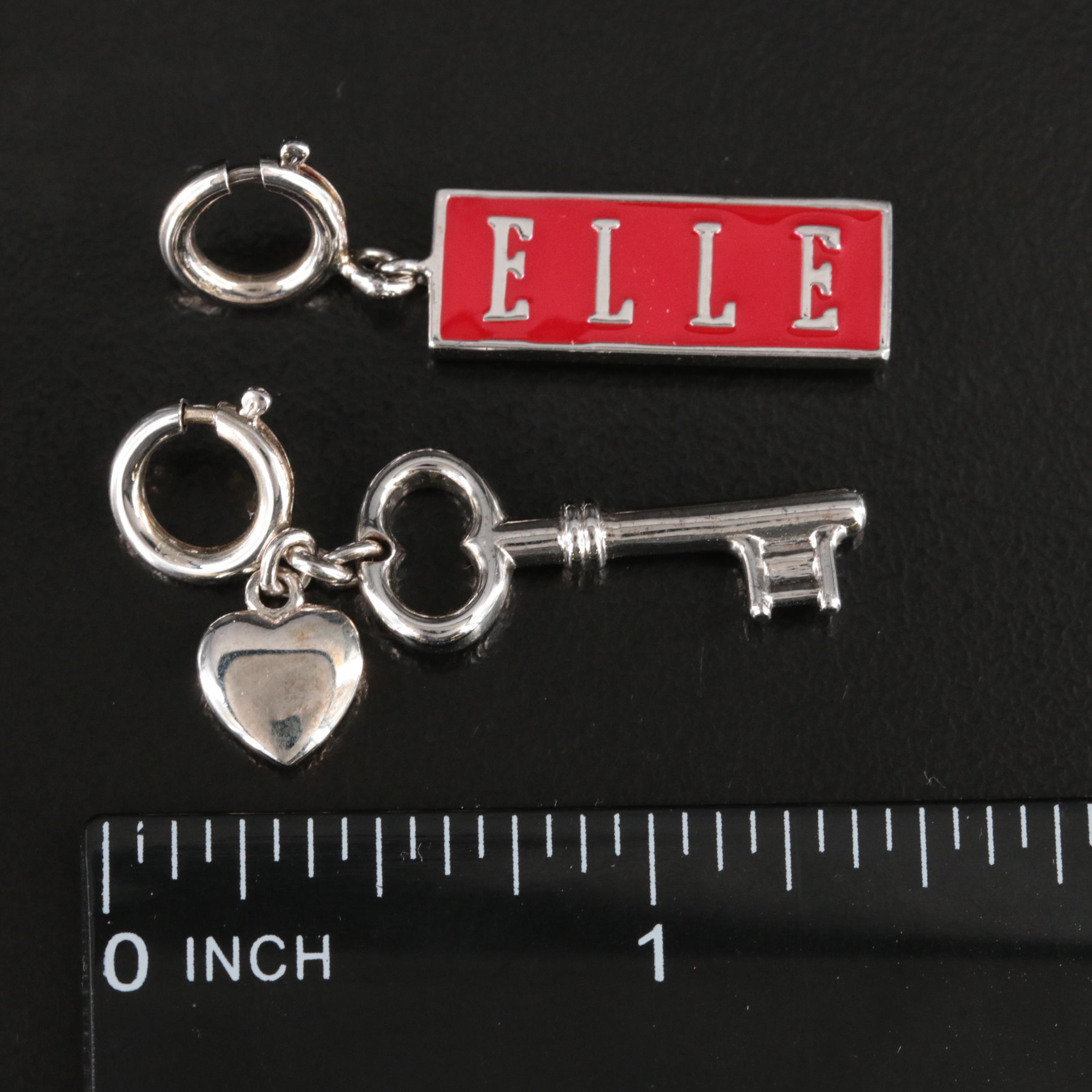 ELLE Sterling Bar, Key, Heart and Corkscrew Charms