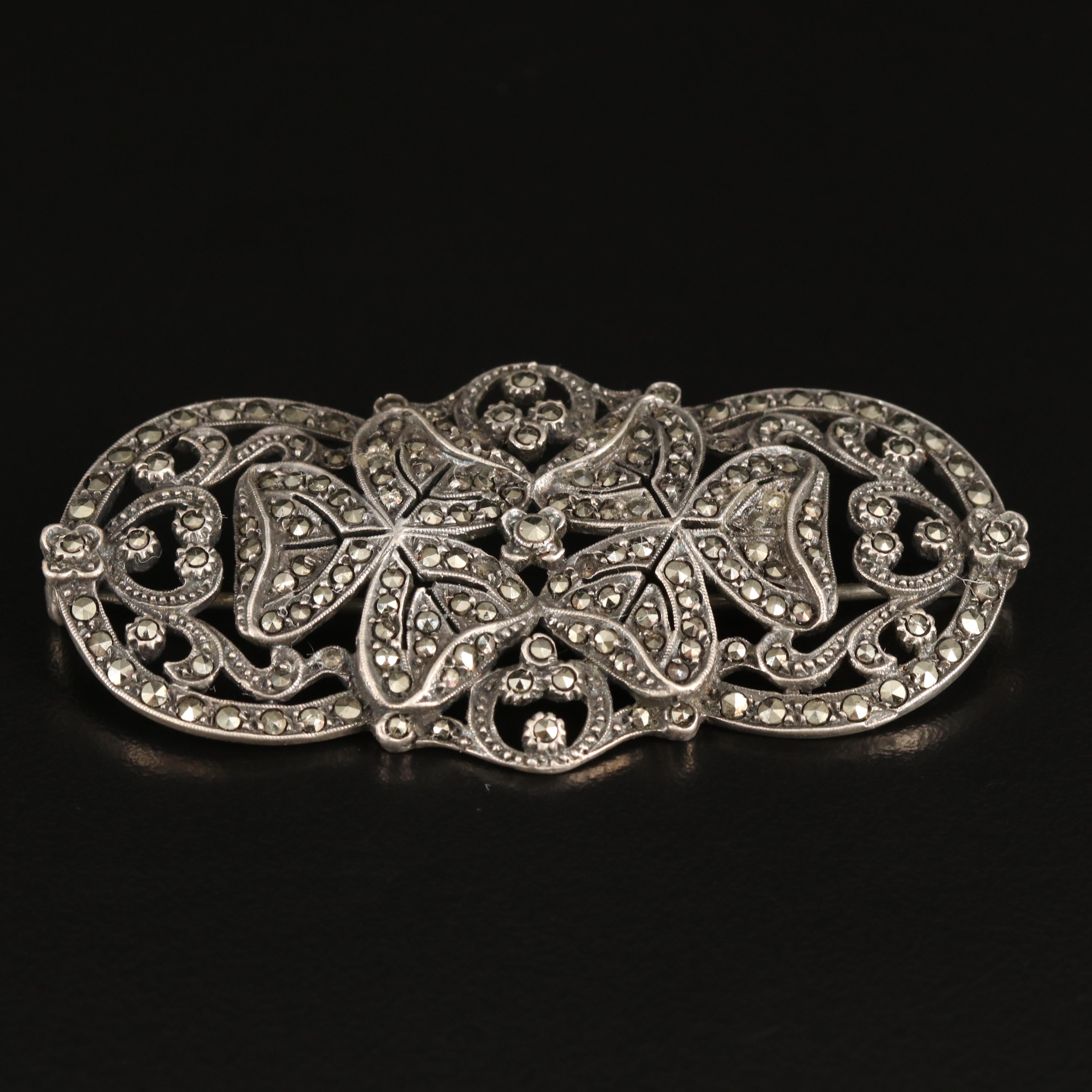 935 Silver Marcasite Clover Brooch