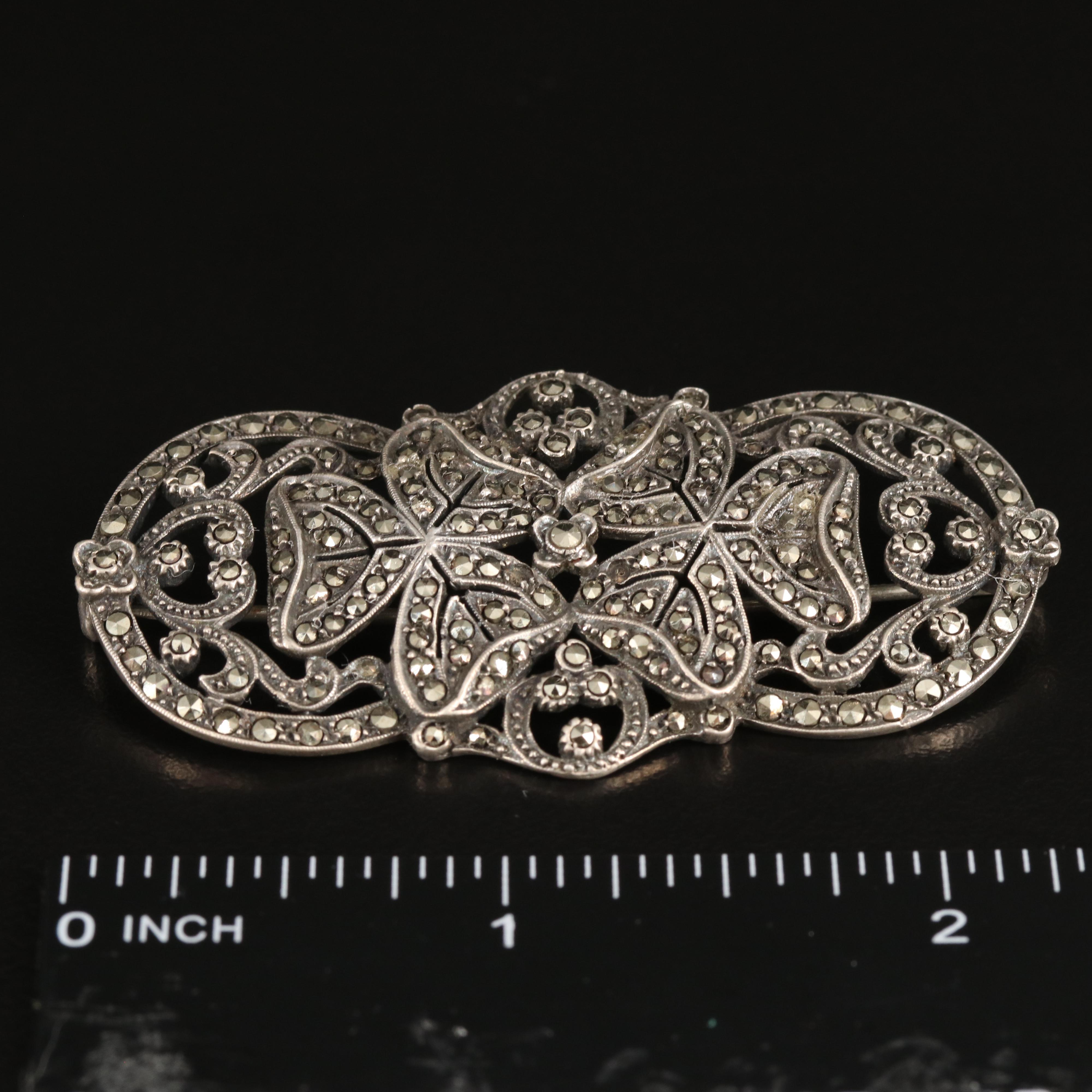 935 Silver Marcasite Clover Brooch