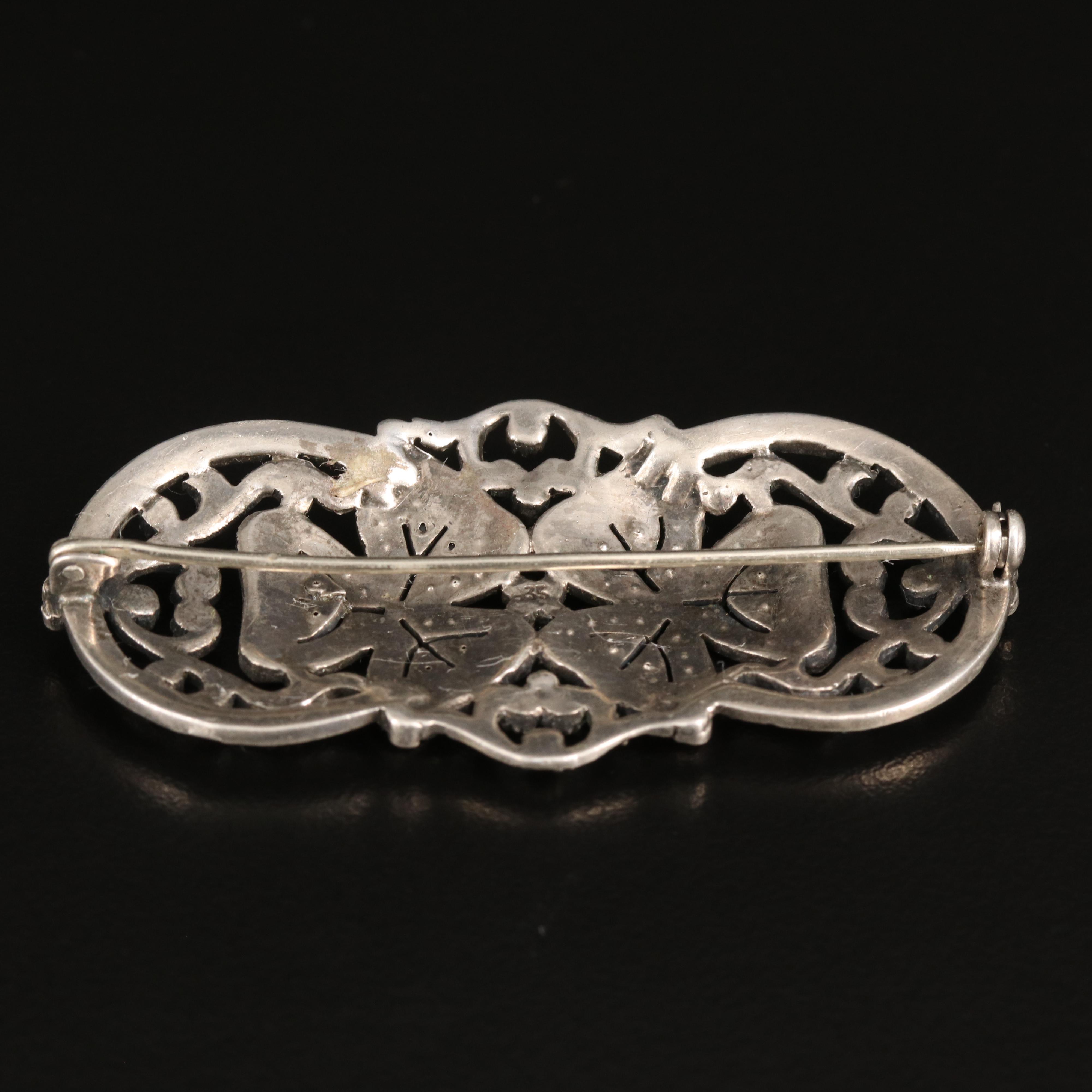 935 Silver Marcasite Clover Brooch