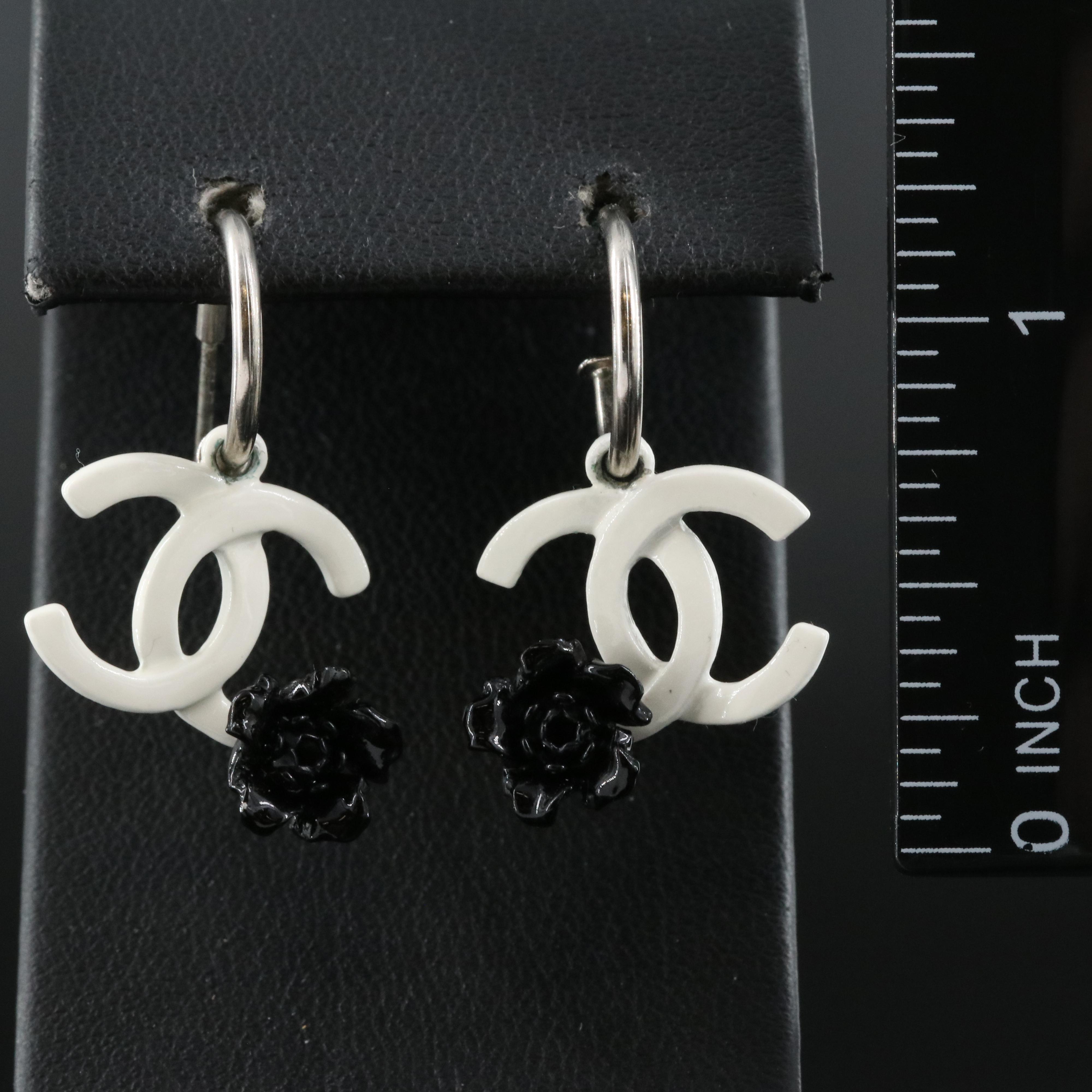 Chanel 2004 Spring Logo Earrings with Camellia Flowers