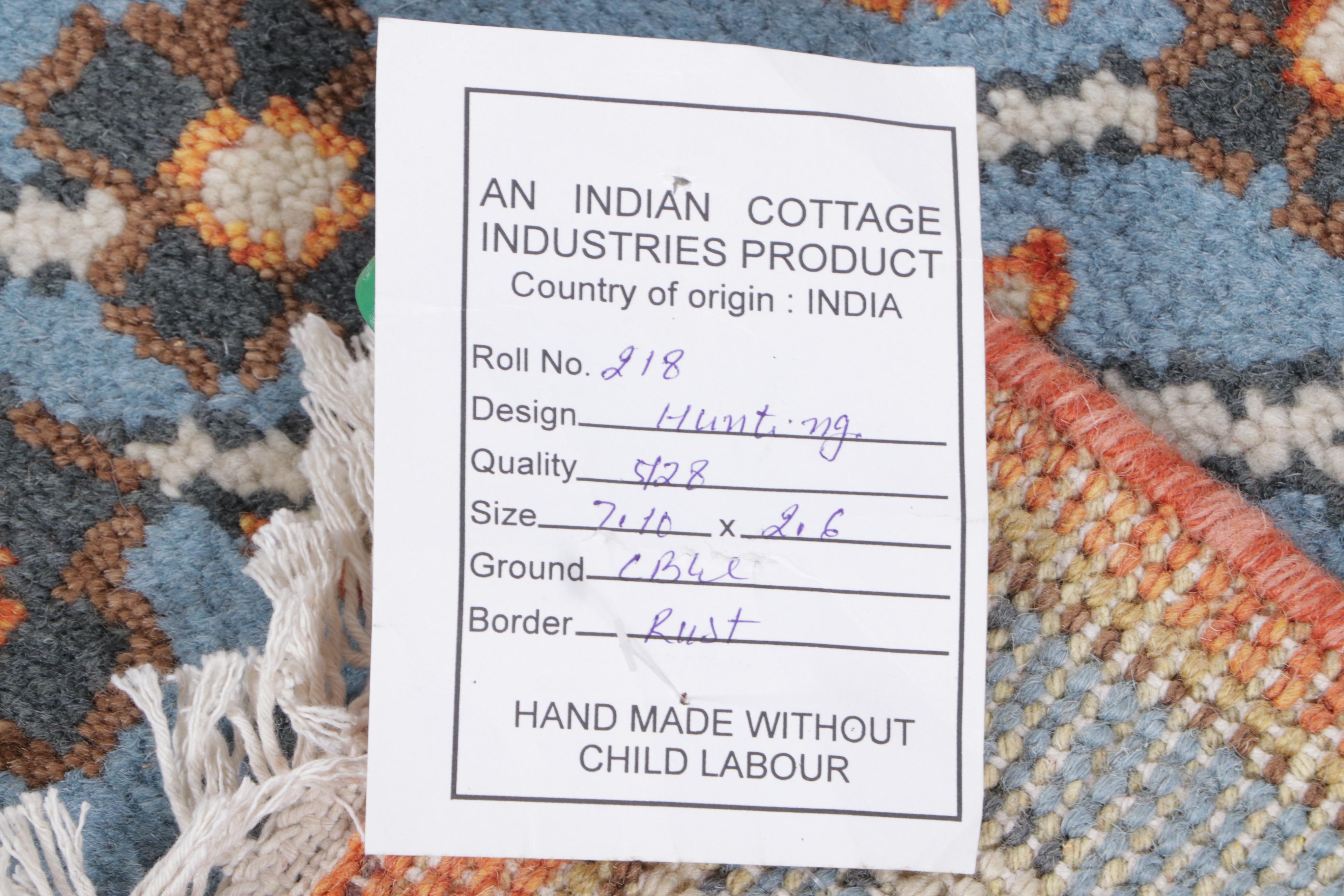 2'6 x 8' Hand-Knotted Indian Pictorial Hunt Scene Carpet Runner