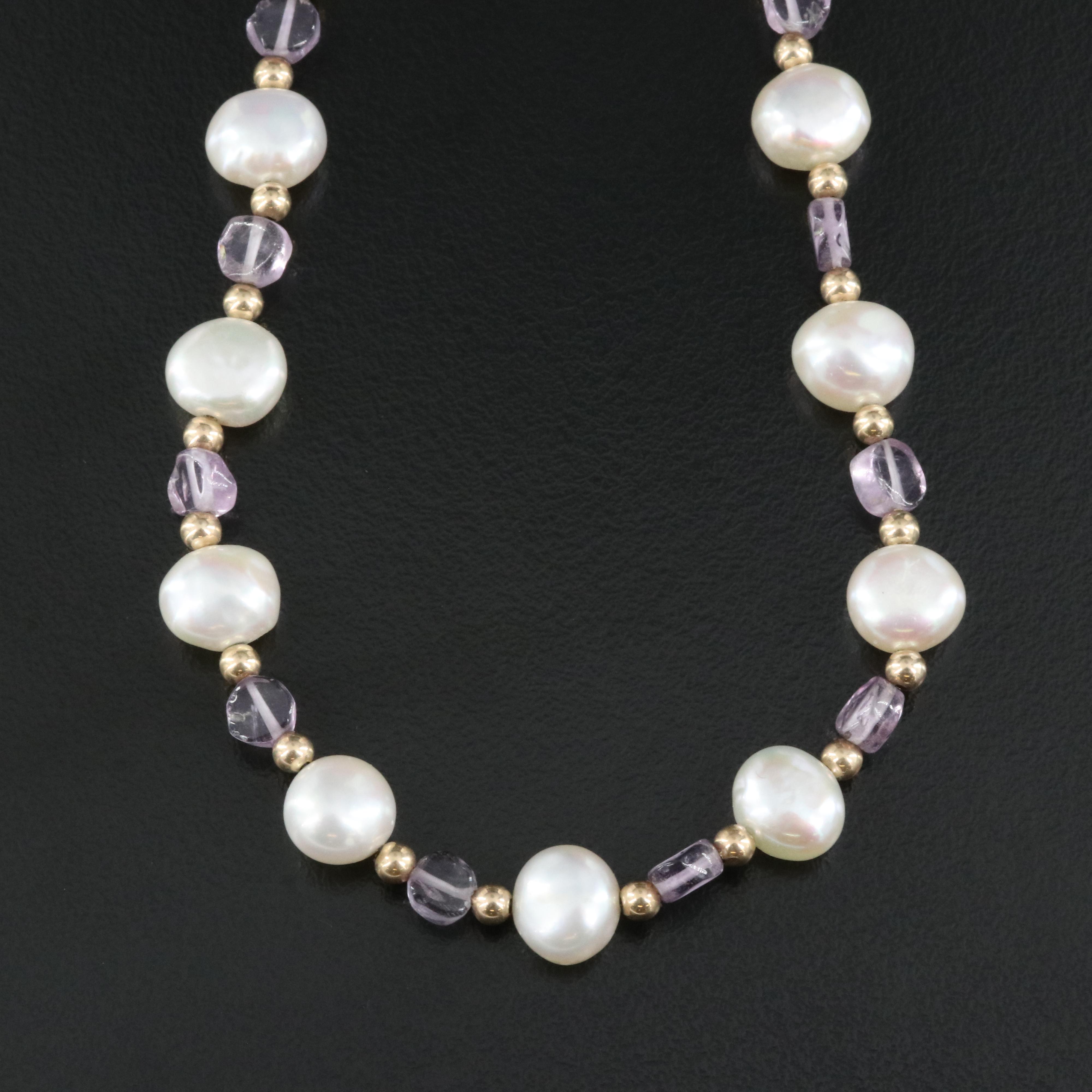 14K Pearl and Amethyst Station Necklace