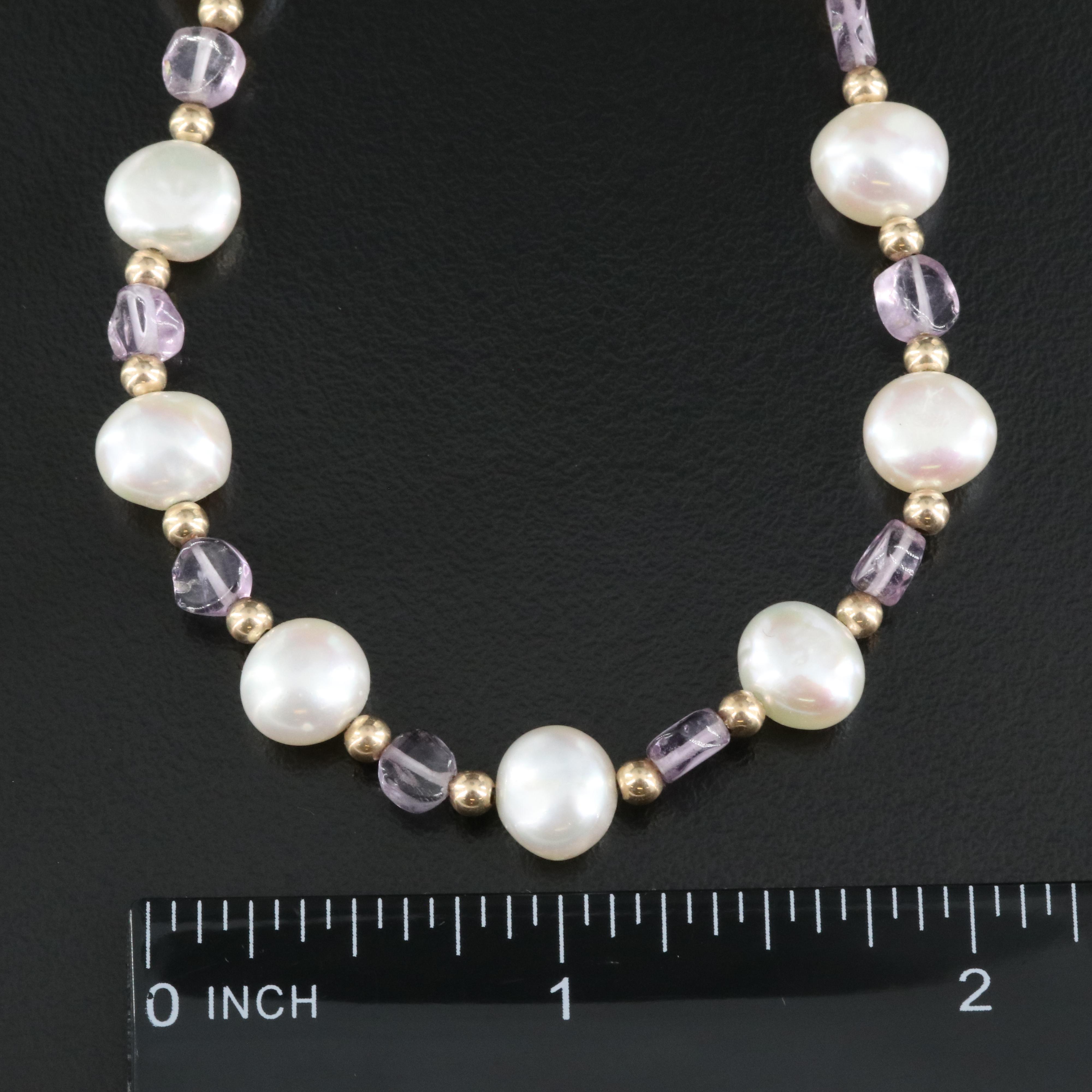 14K Pearl and Amethyst Station Necklace