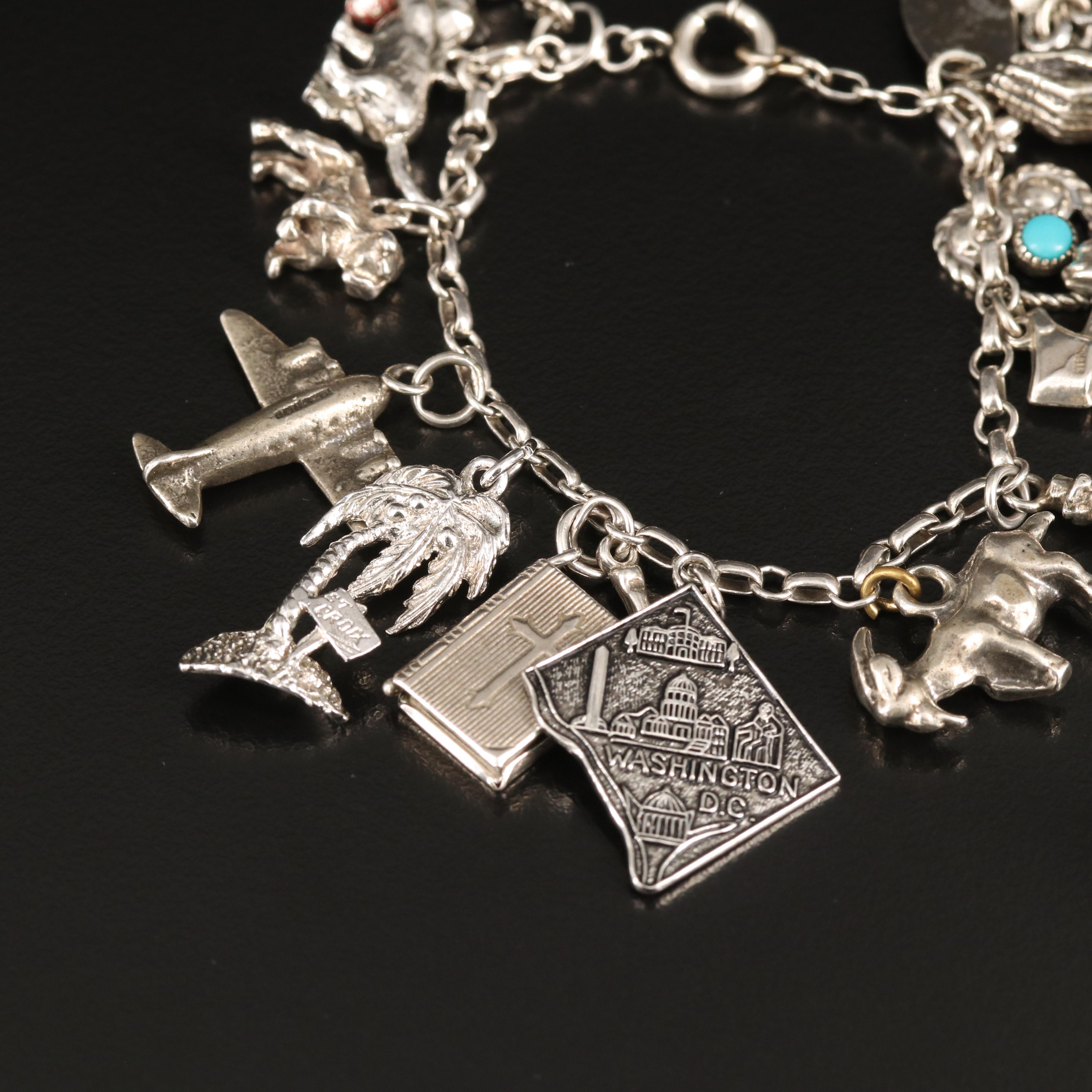 Vintage Sterling Charm Bracelets Including Disney Aurora and Ballet Slippers