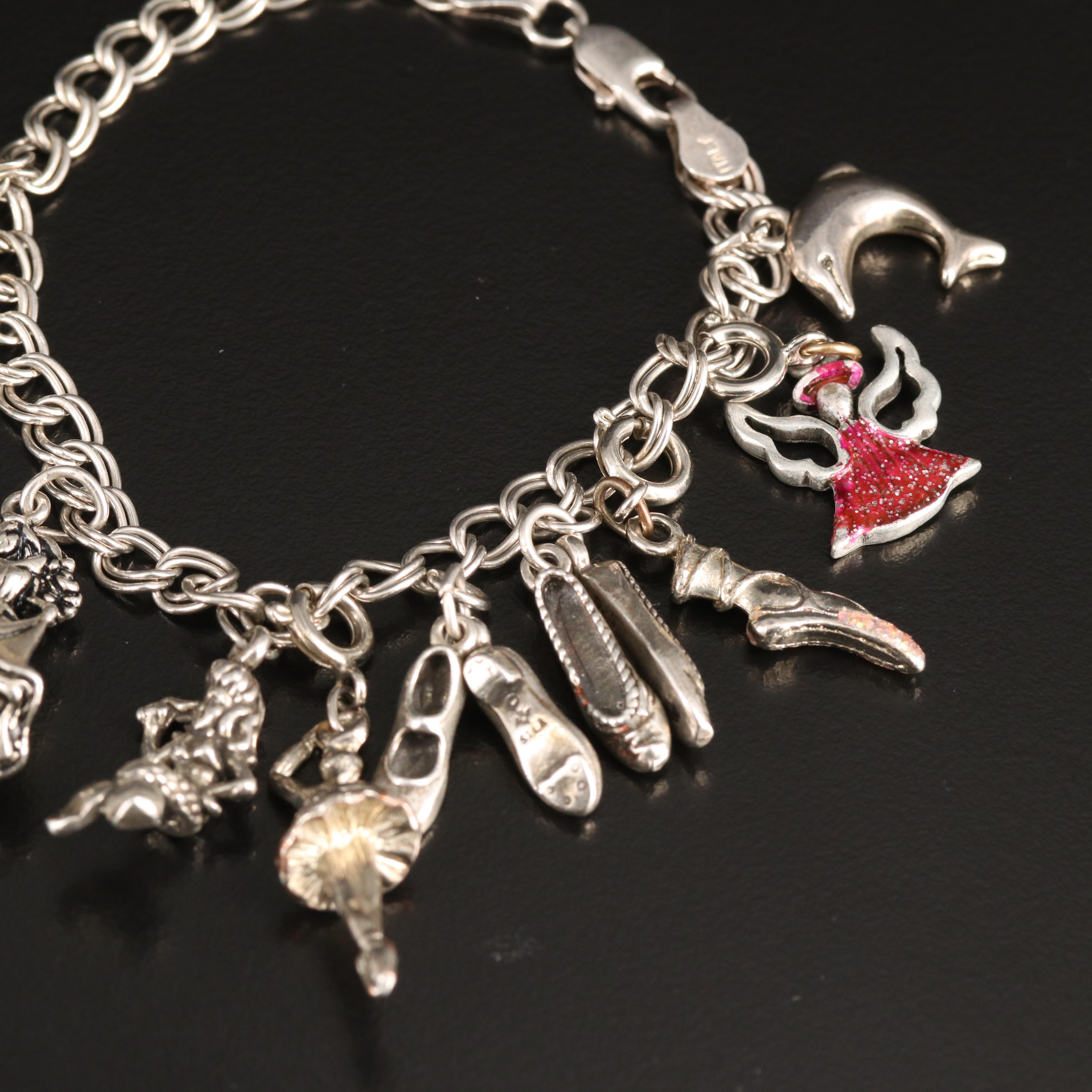 Vintage Sterling Charm Bracelets Including Disney Aurora and Ballet Slippers