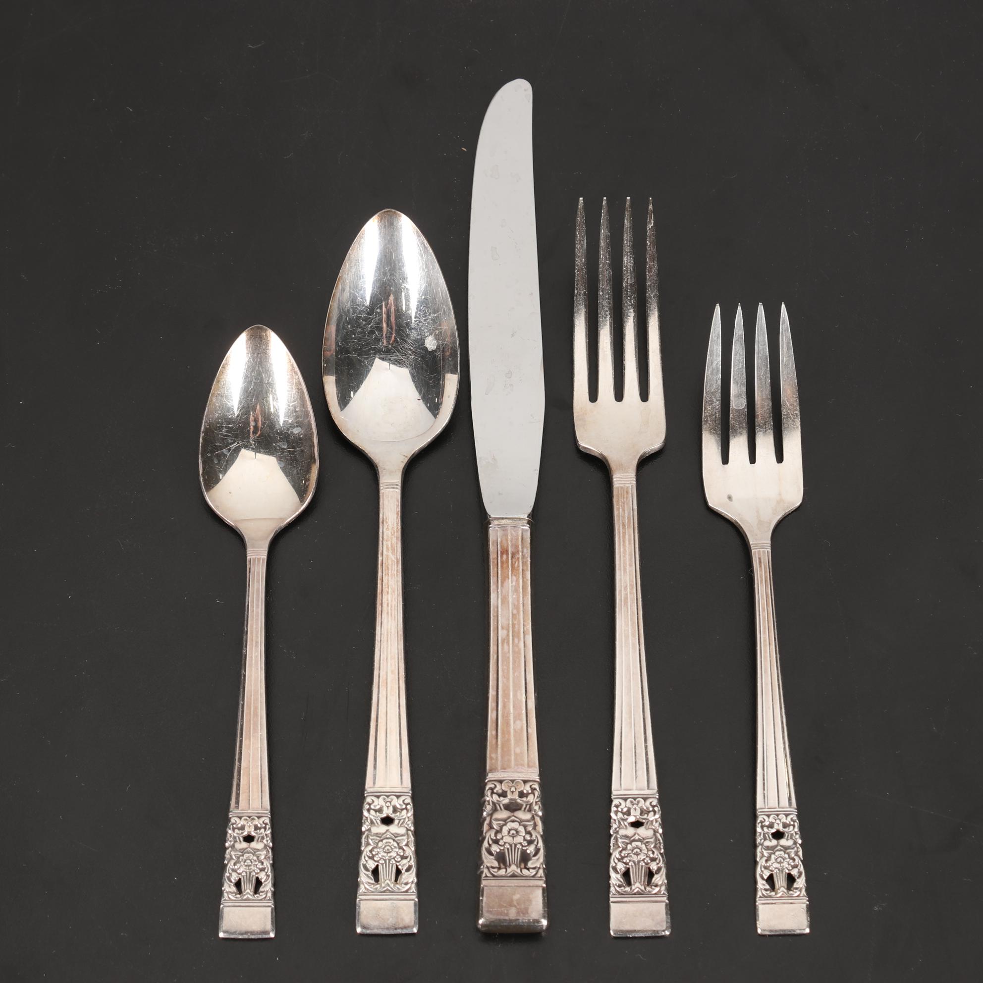 Oneida Silver "Coronation" Silver Plate Flatware in Wooden Case, 1936-2004