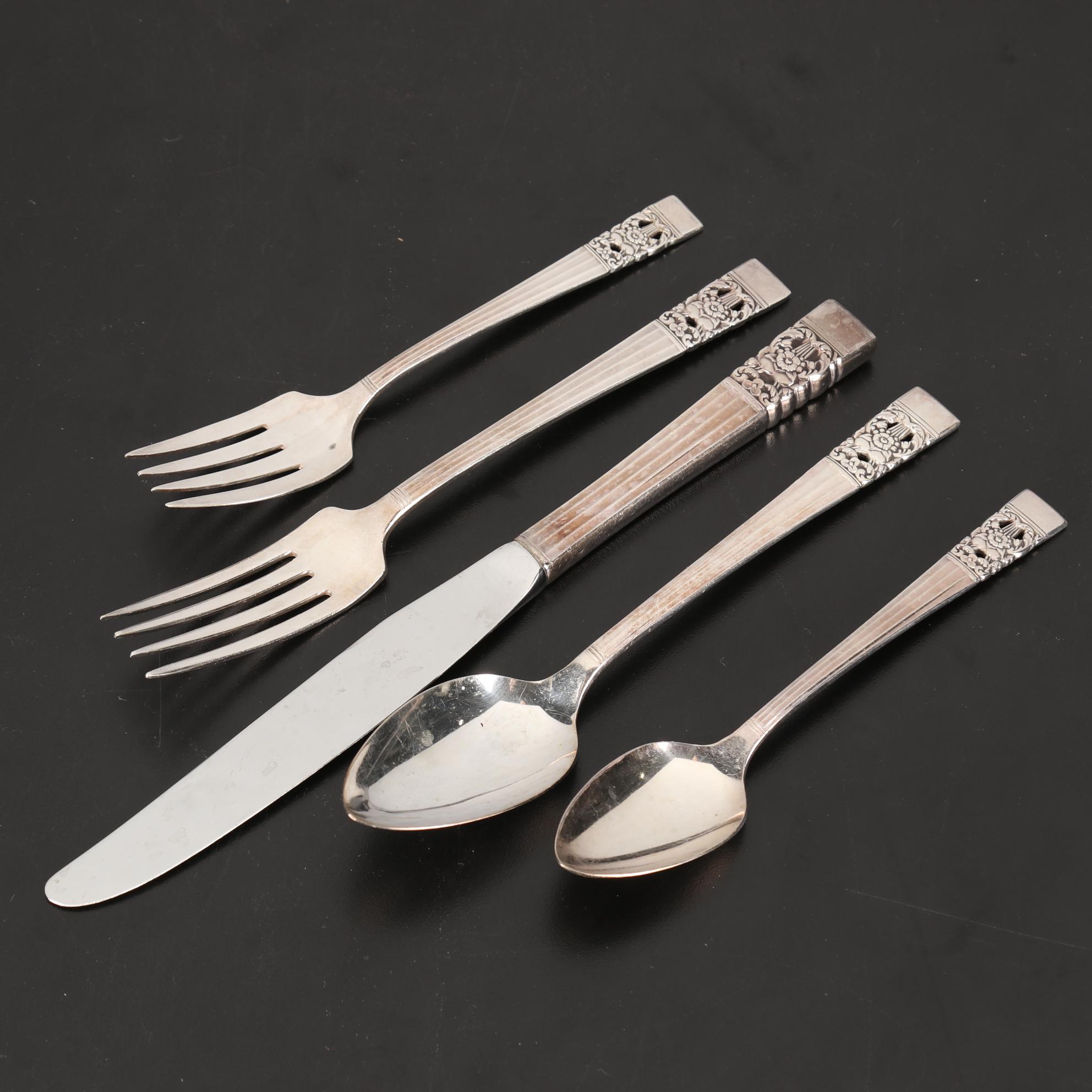 Oneida Silver "Coronation" Silver Plate Flatware in Wooden Case, 1936-2004