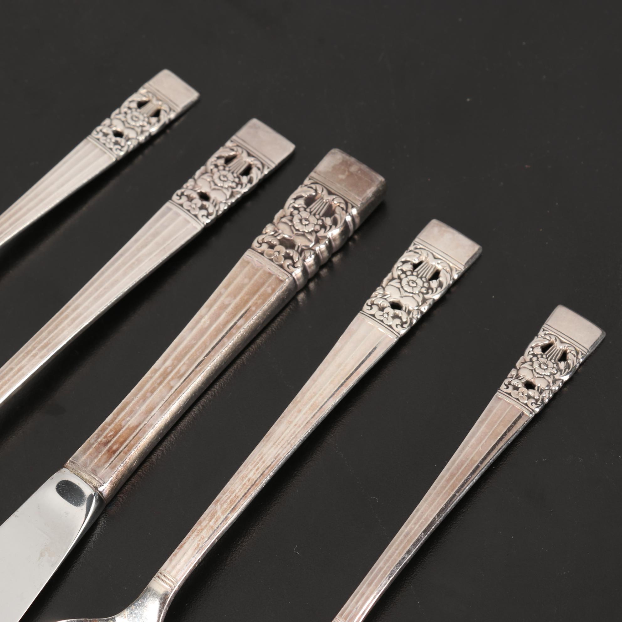 Oneida Silver "Coronation" Silver Plate Flatware in Wooden Case, 1936-2004