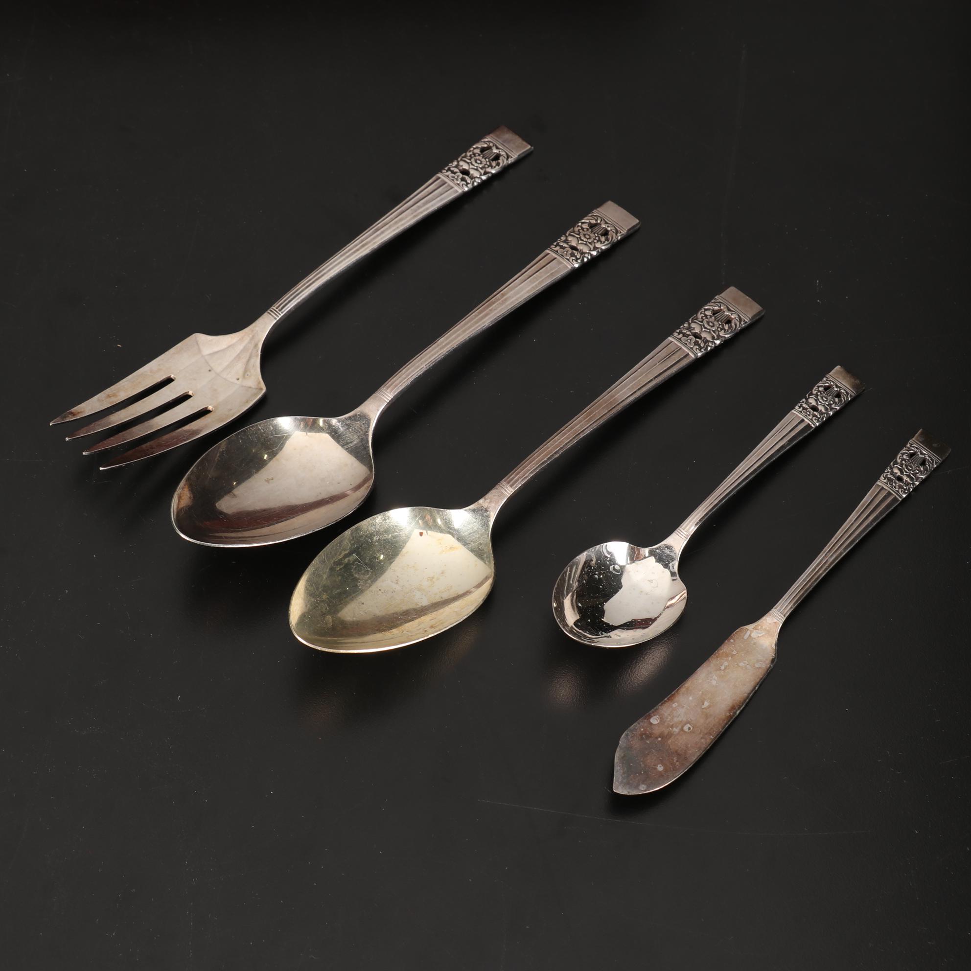 Oneida Silver "Coronation" Silver Plate Flatware in Wooden Case, 1936-2004