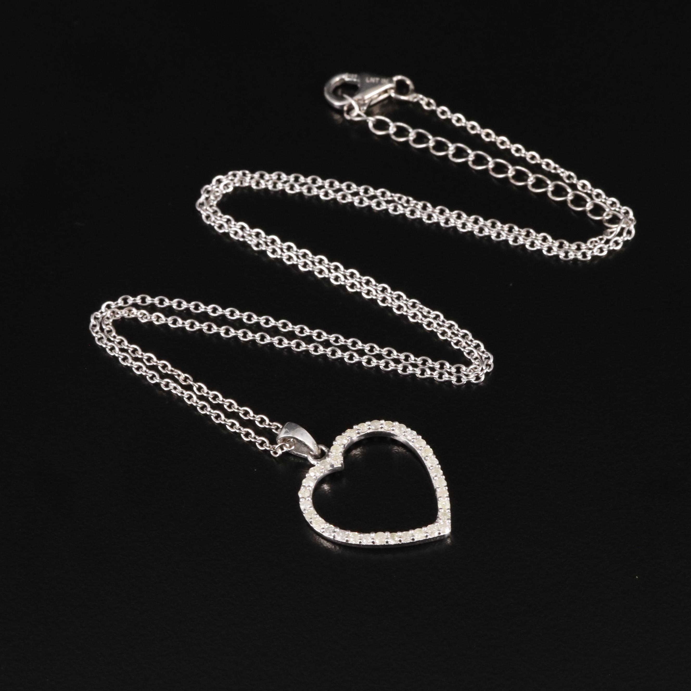 Sterling 0.51 CTW Diamond Heart Penadant Necklace