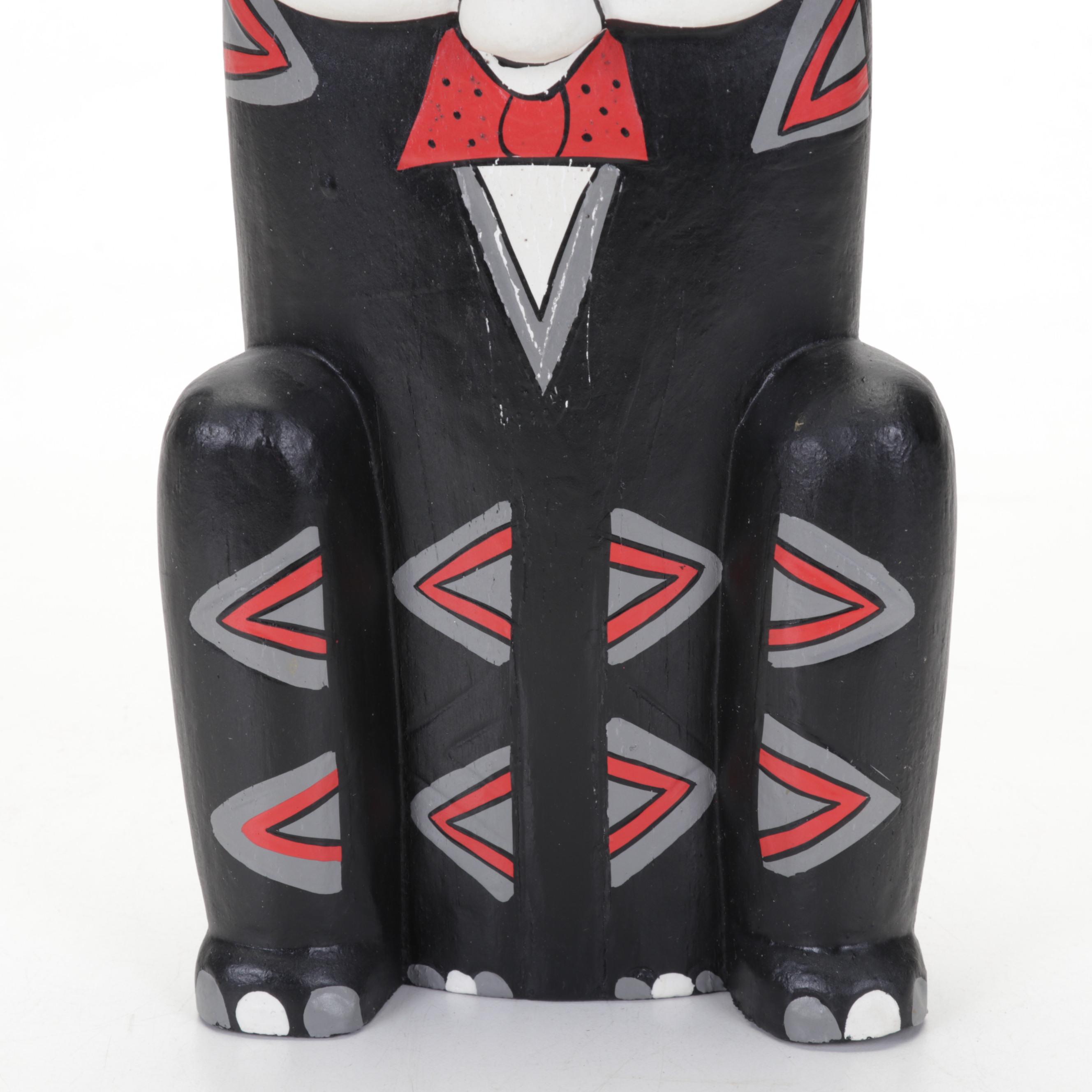 Sigris Disseny Hand-Painted Carved Wood Cat Sculpture