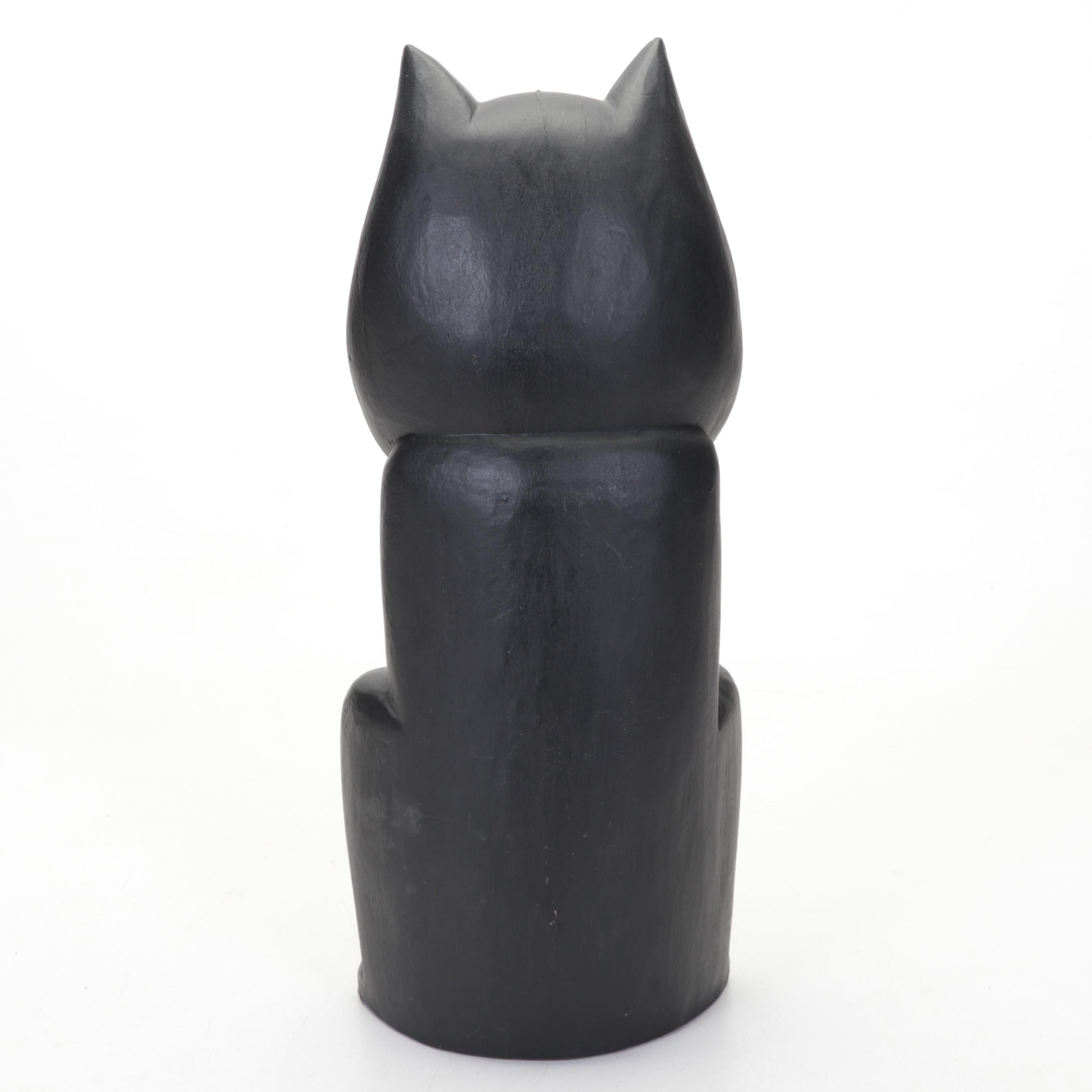 Sigris Disseny Hand-Painted Carved Wood Cat Sculpture