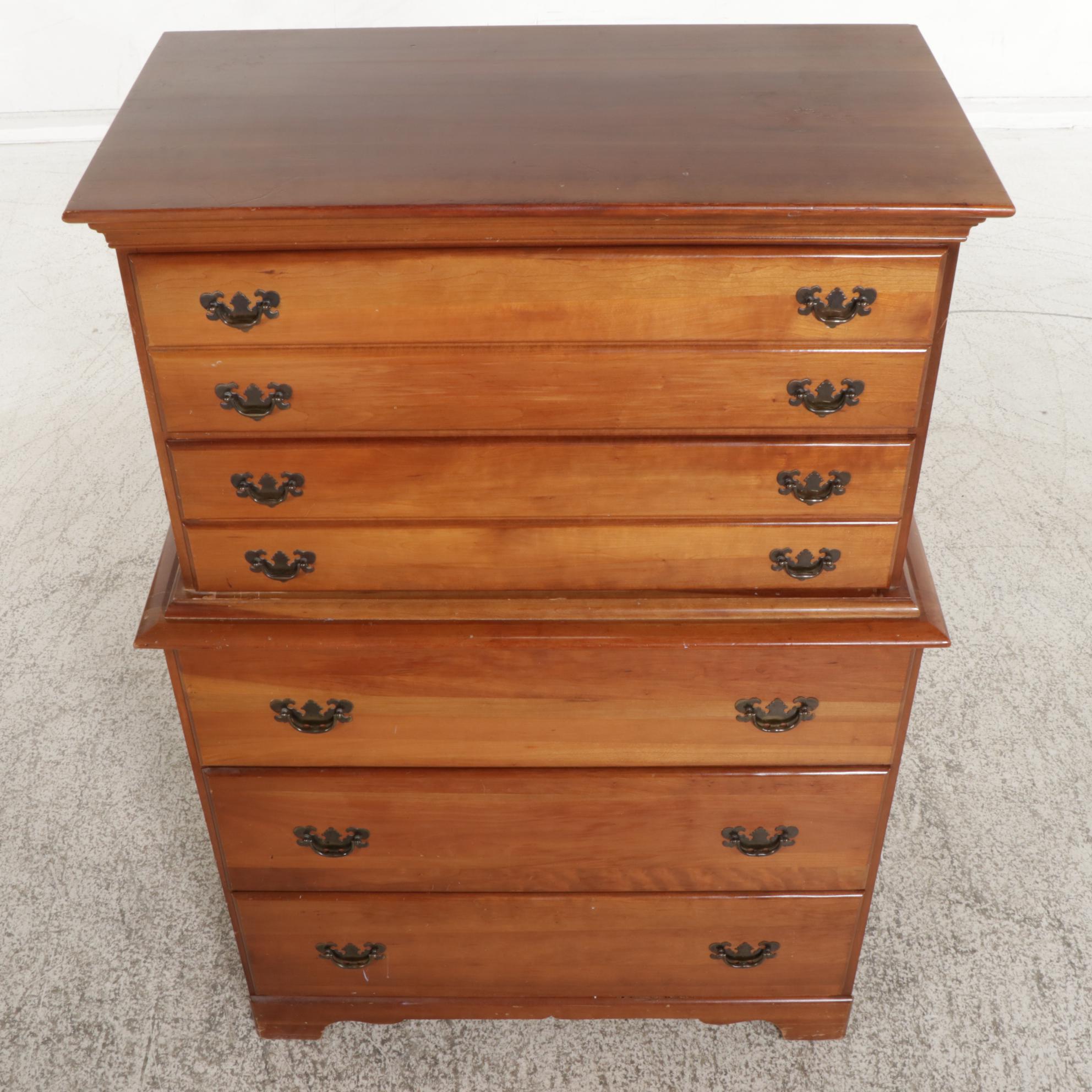 Chippendale Style Cherry Five-Drawer Chest-on-Chest, Late 20th Century