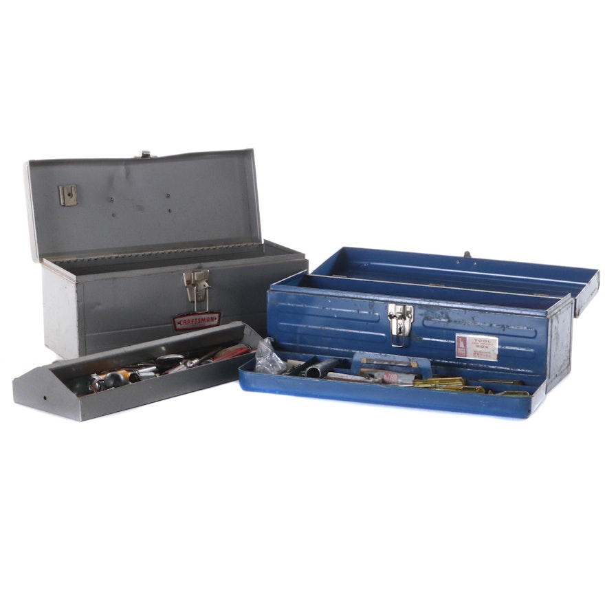 Metal Tool Boxes with Craftsman, Stanley, and Other Assorted Tools