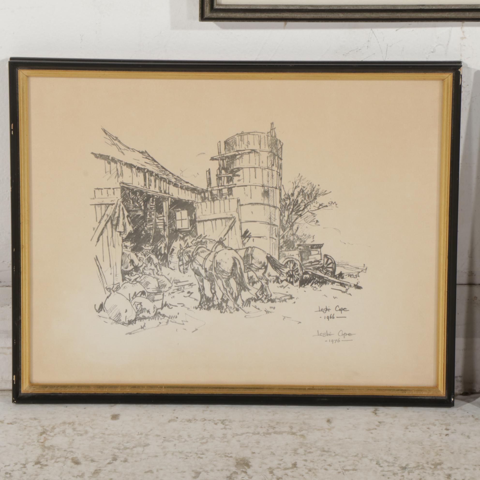 Leslie Cope Halftones "The Drinking Trough," "Covered Bridge," and "Old Barn"