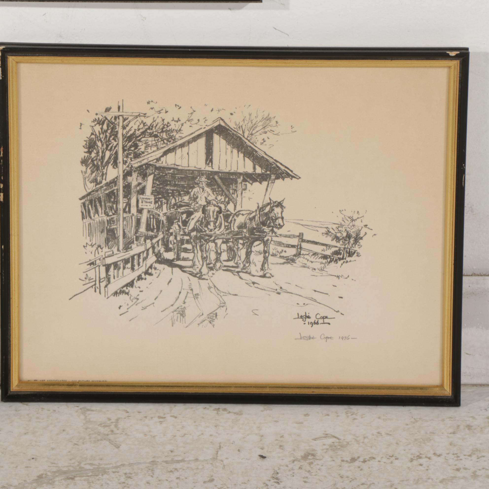 Leslie Cope Halftones "The Drinking Trough," "Covered Bridge," and "Old Barn"