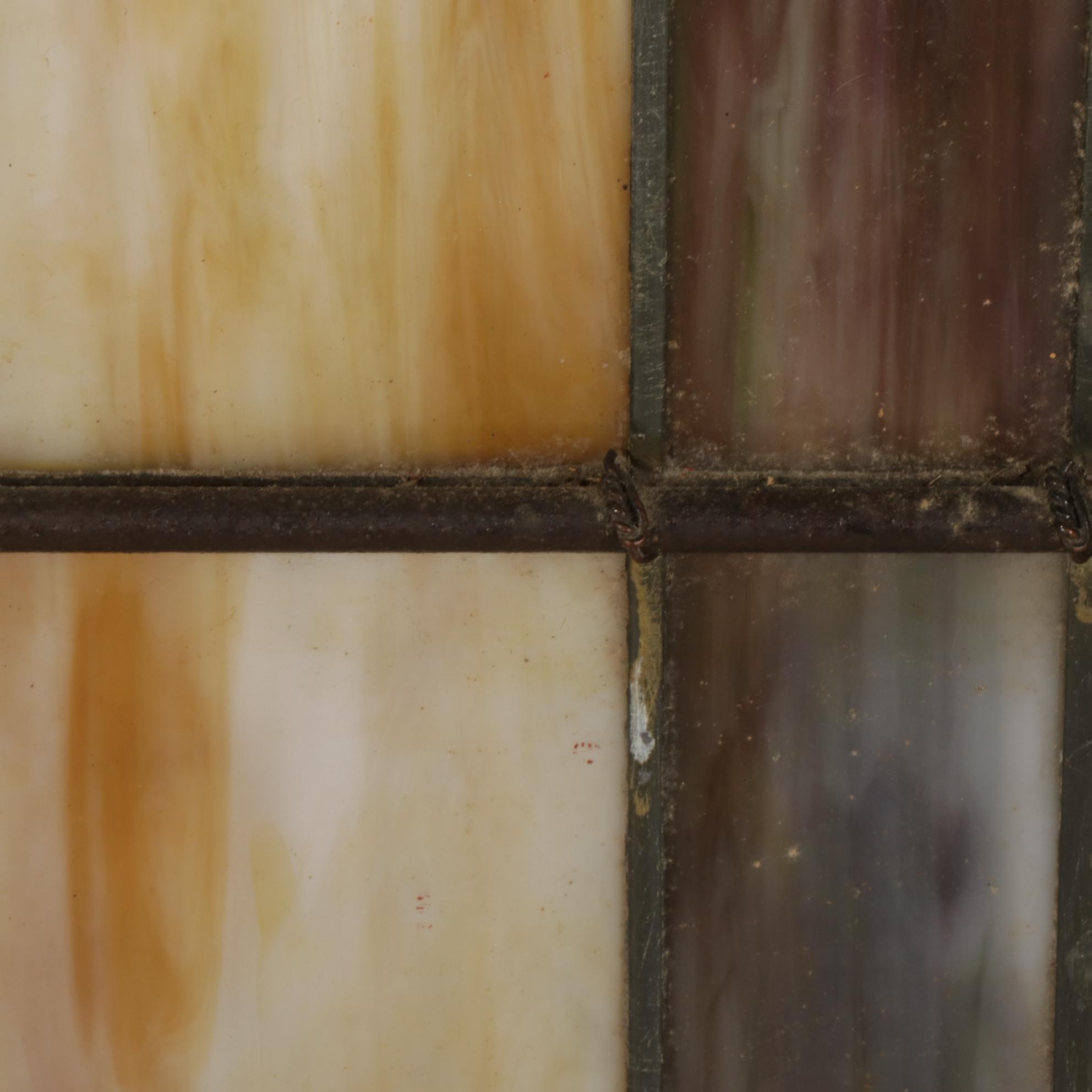 Gothic Style Leaded Slag and Stained Glass Window in Oak Casement, Early 20th C.