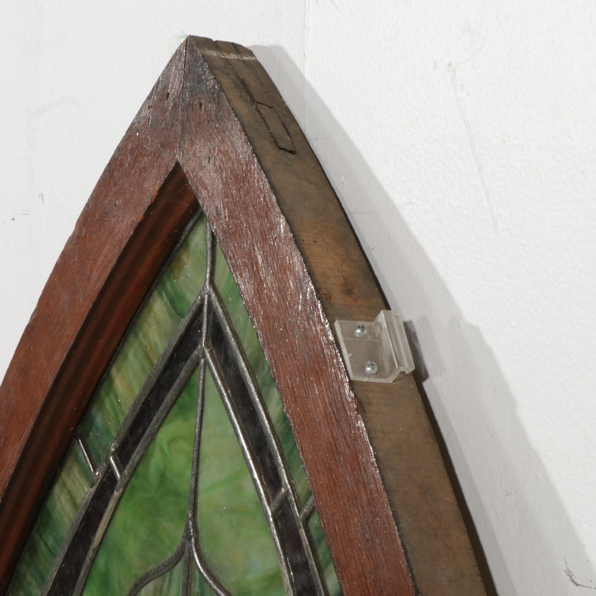 Gothic Style Leaded Slag and Stained Glass Window in Oak Casement, Early 20th C.