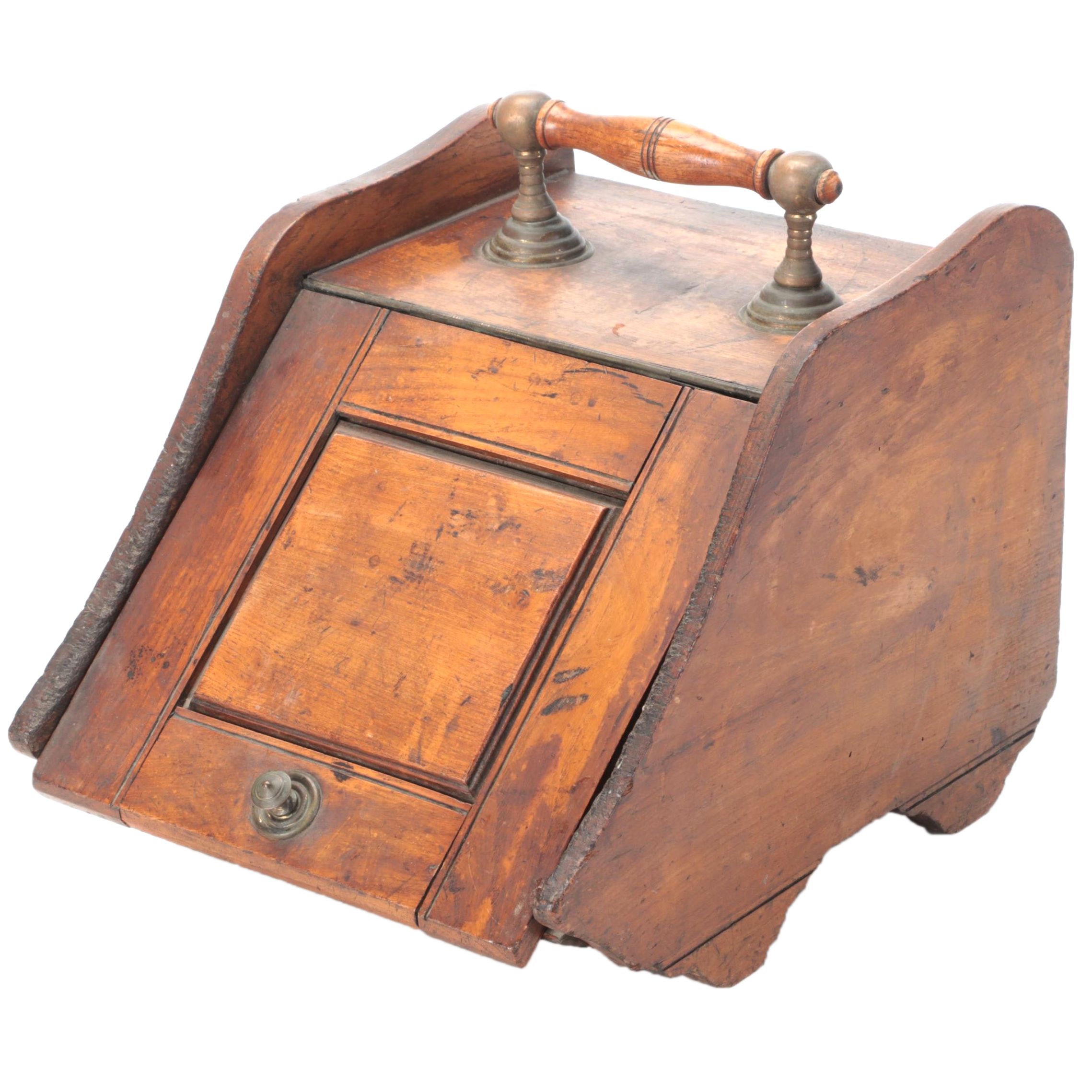 English Oak Wood Coal Scuttle, Early 20th Century