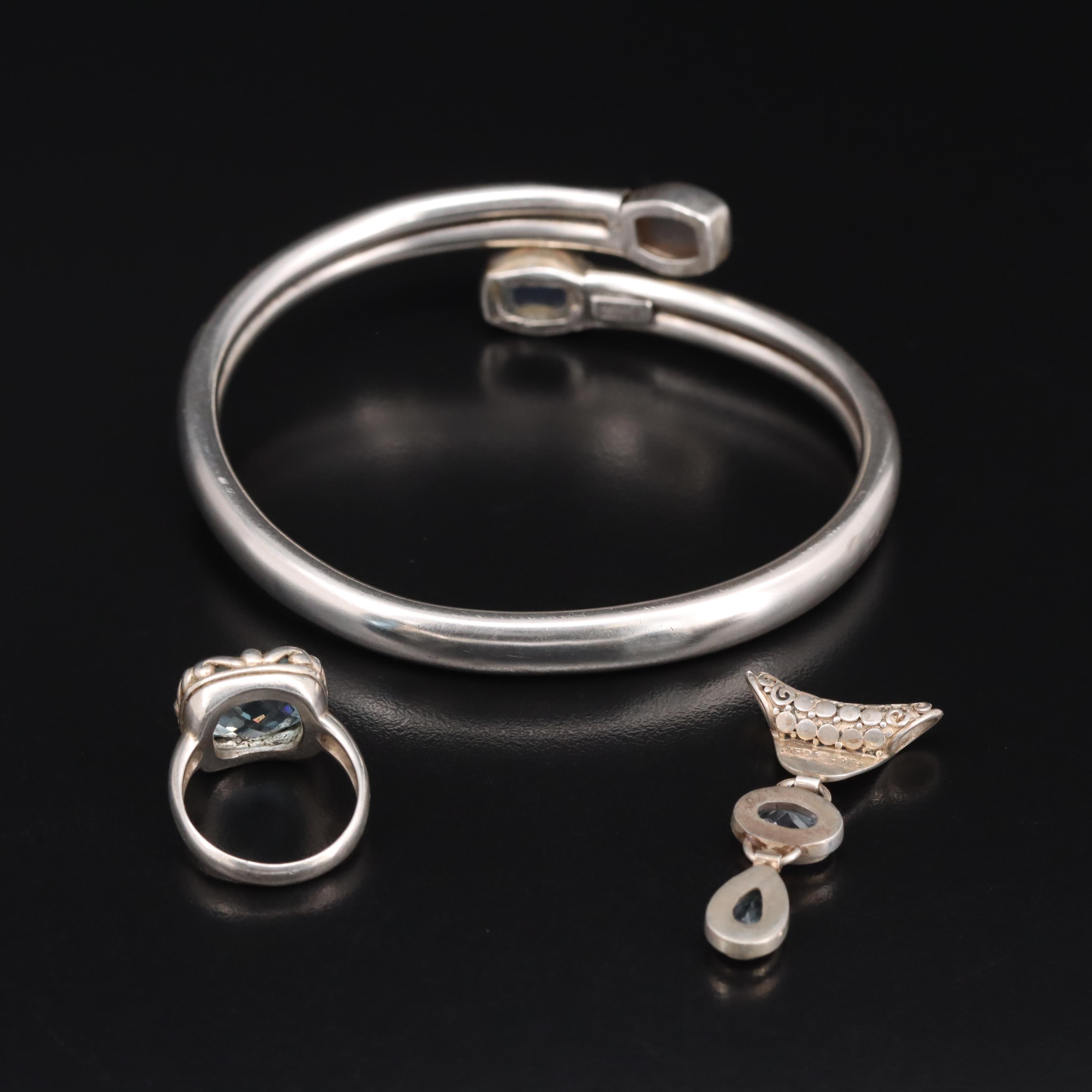Sterling Grouping Including Janice Girardi Ring, Sky Blue Topaz and Chalcedony