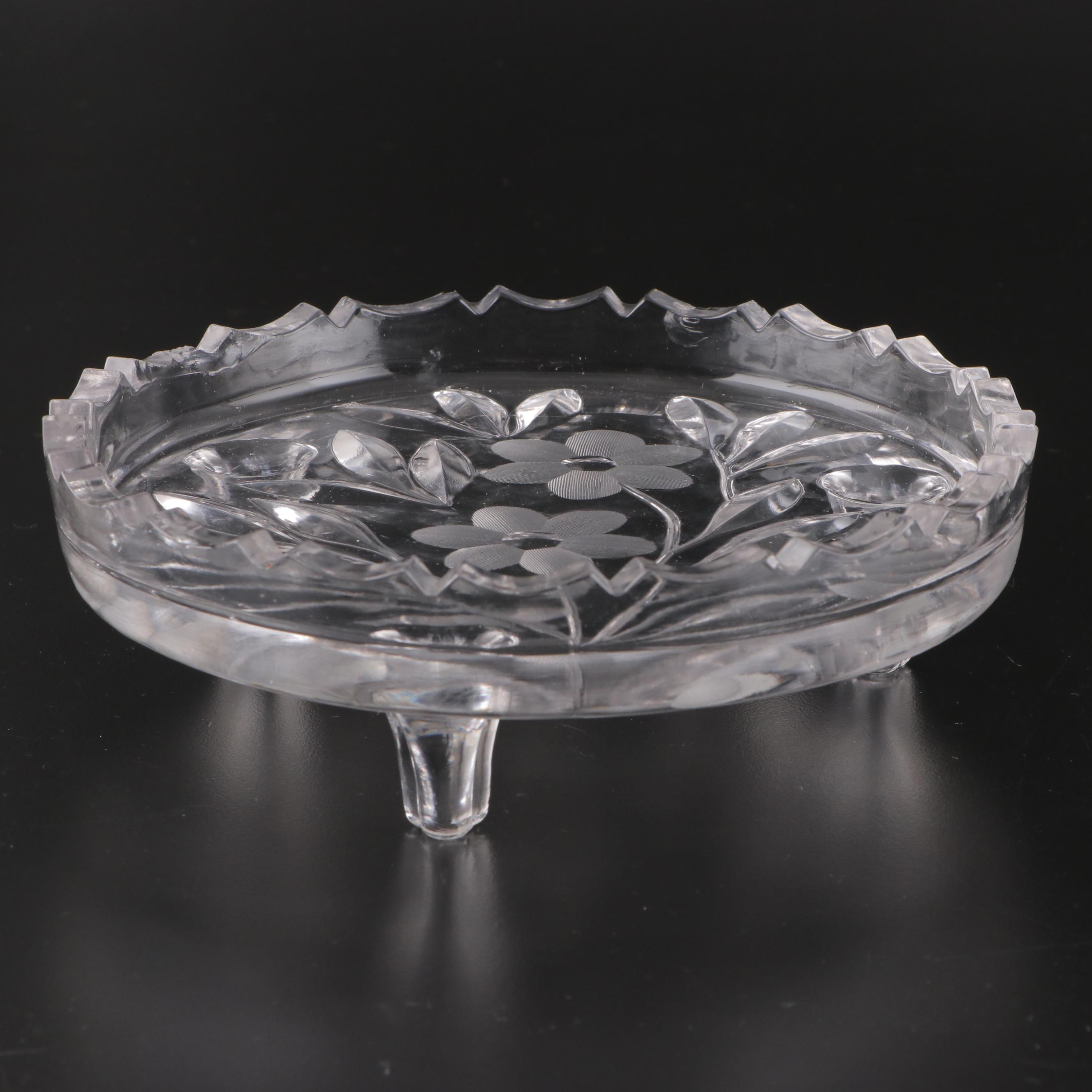 Etched and Cut Glass Basket Vase and Other Tableware with Mirror Plateau