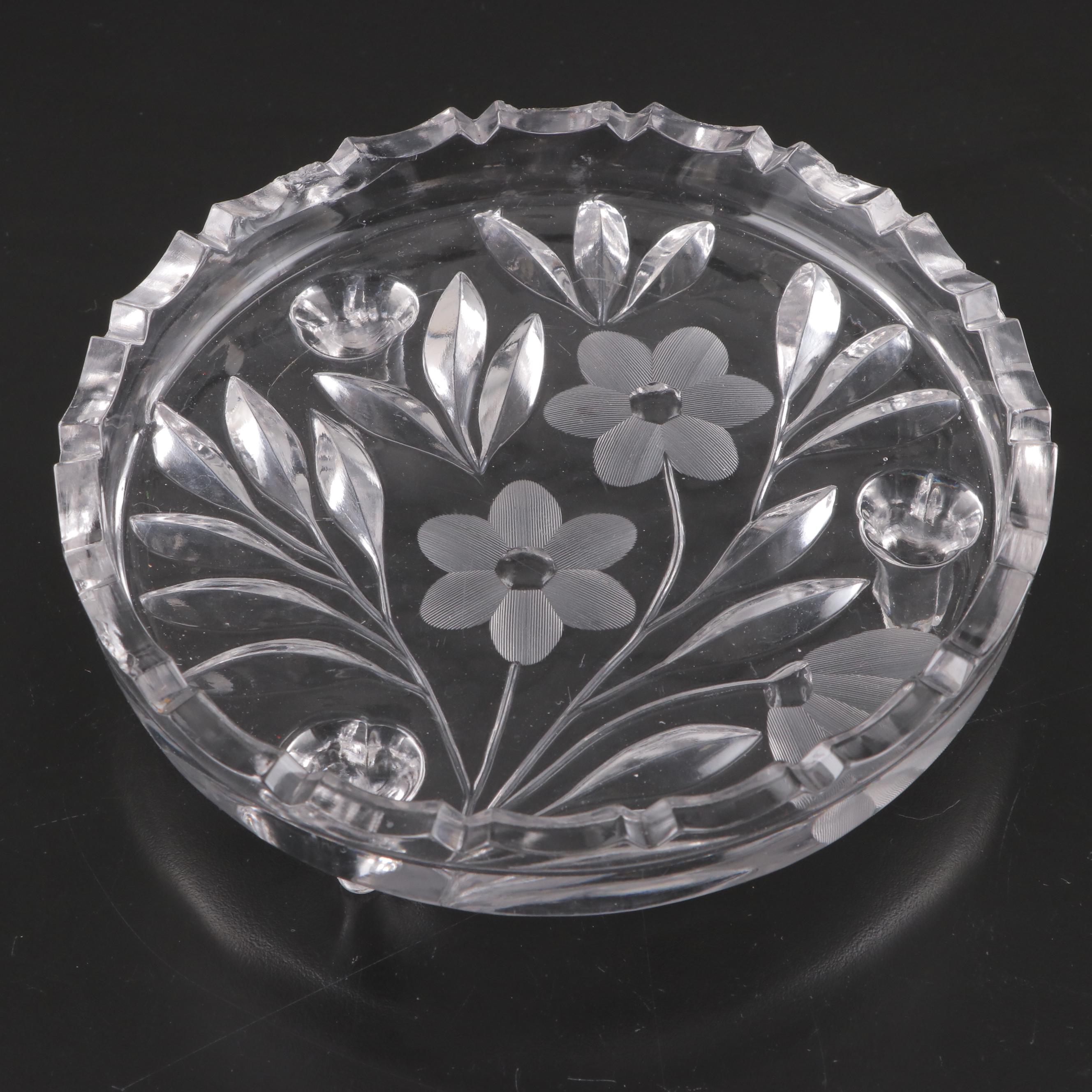 Etched and Cut Glass Basket Vase and Other Tableware with Mirror Plateau