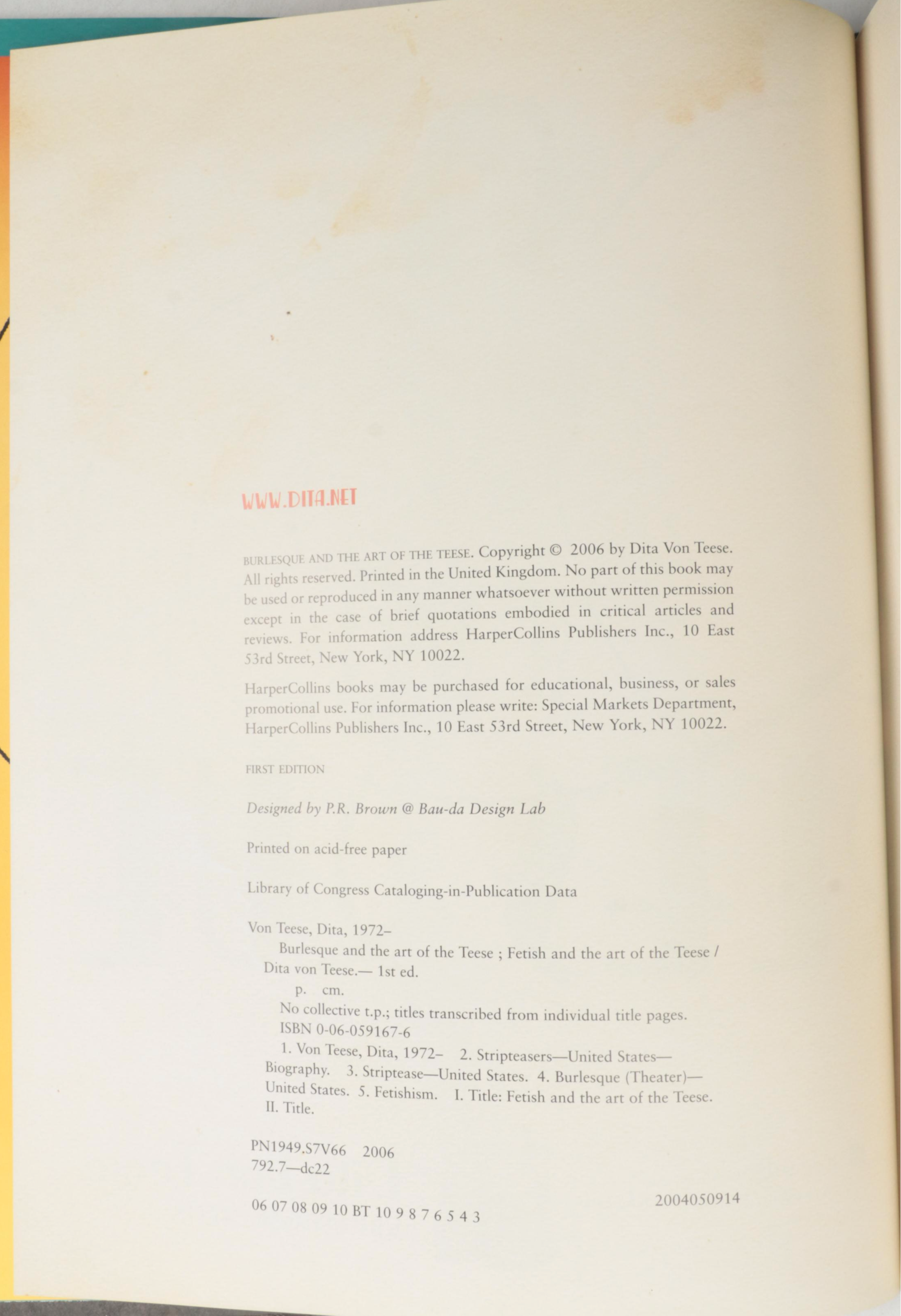 First Edition "Burlesque and the Art of Teese" by Dita Von Teese and More