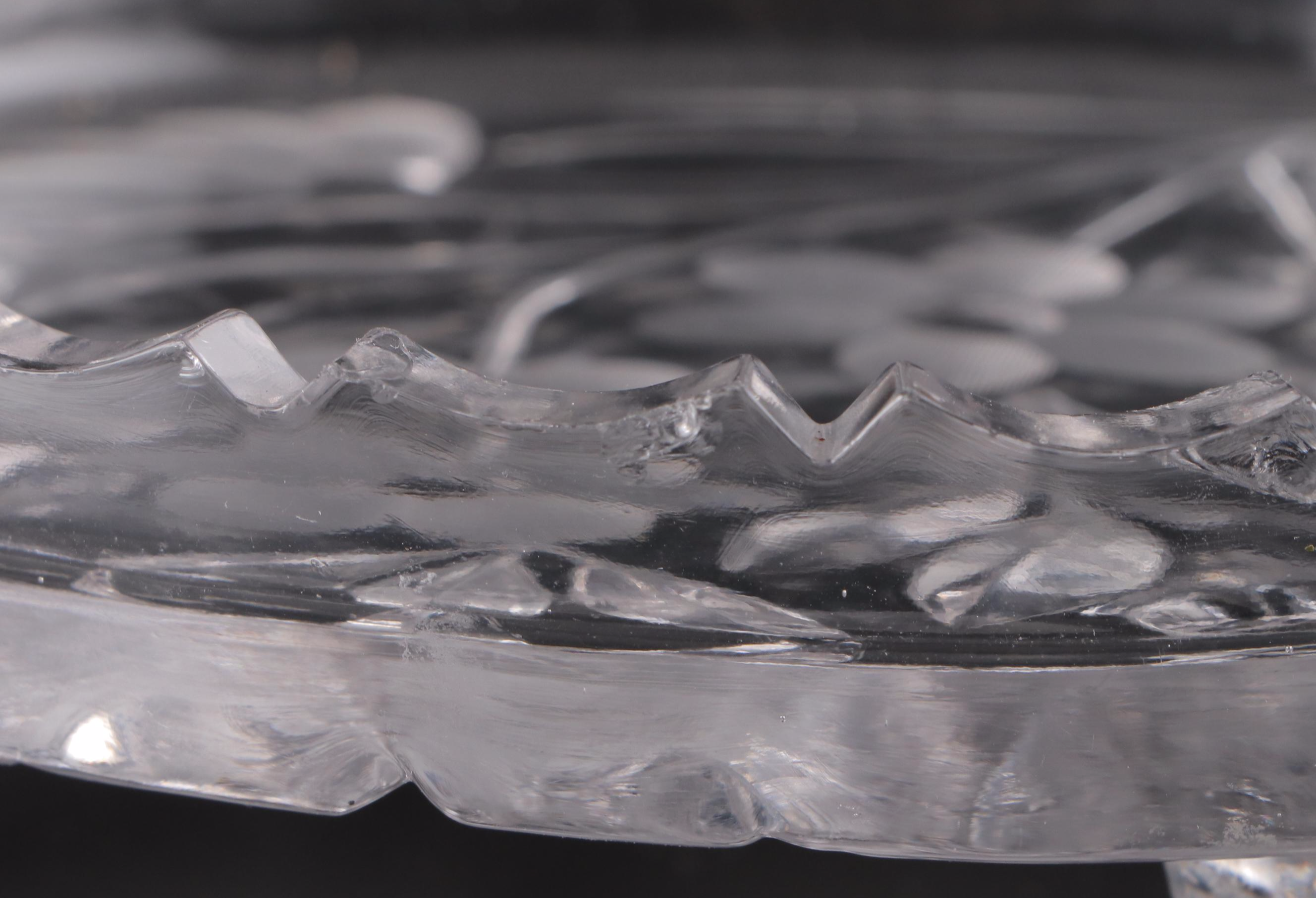 Etched and Cut Glass Basket Vase and Other Tableware with Mirror Plateau