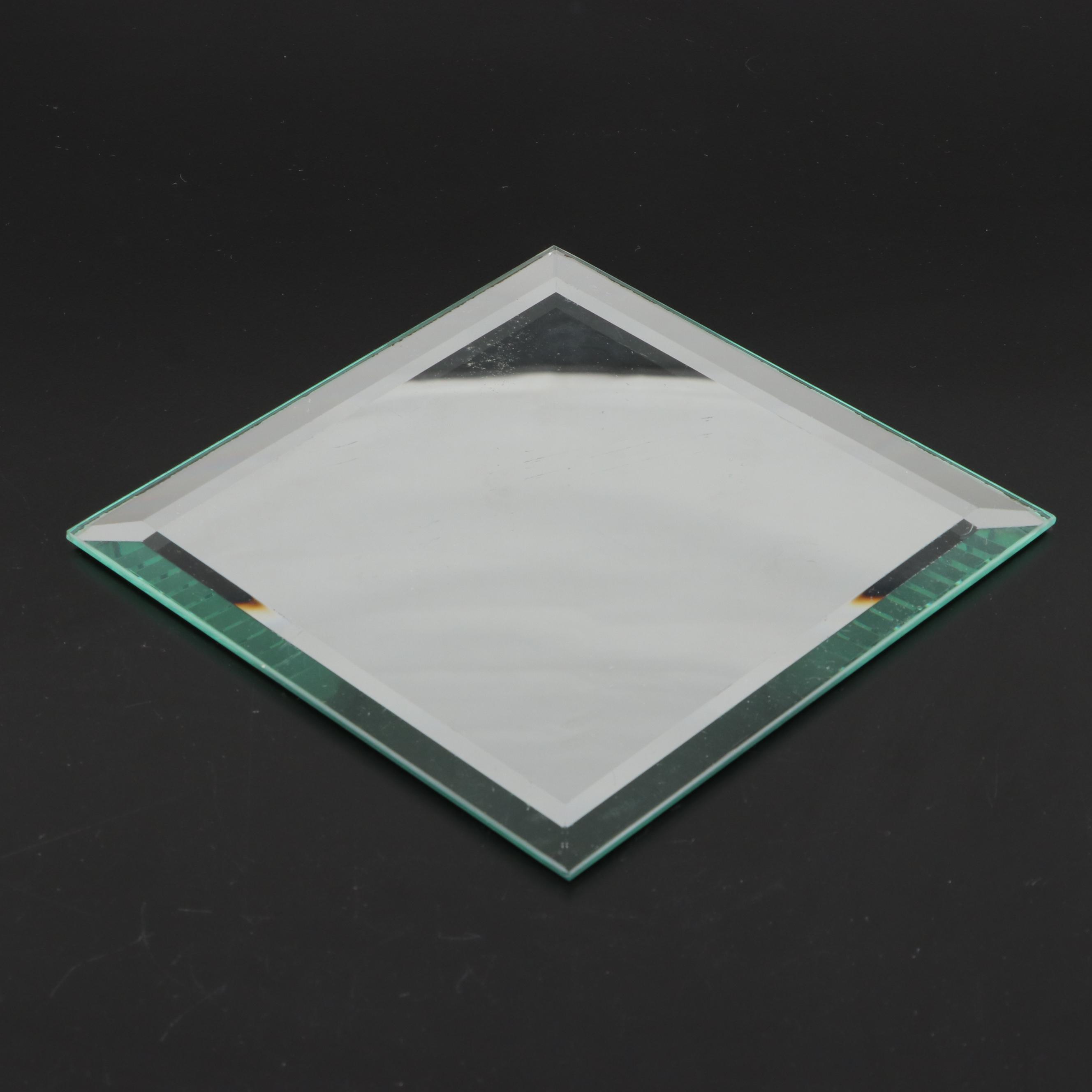 Etched and Cut Glass Basket Vase and Other Tableware with Mirror Plateau