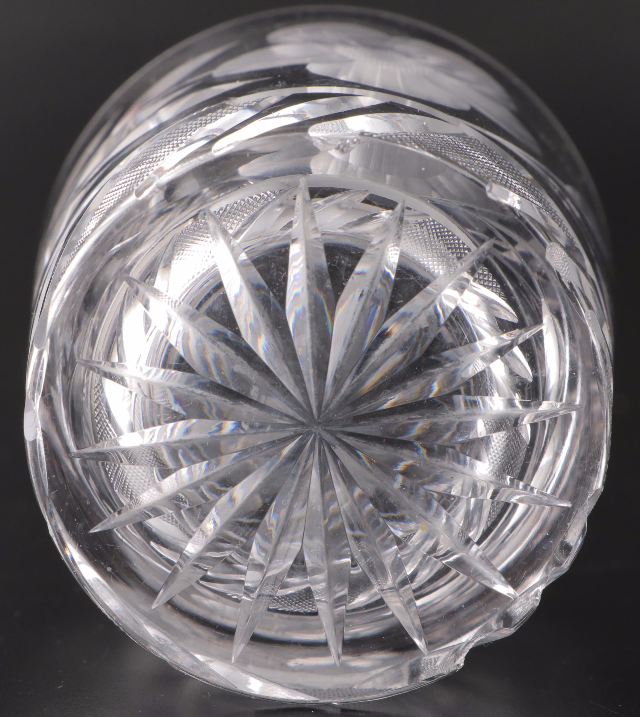 Etched and Cut Glass Basket Vase and Other Tableware with Mirror Plateau