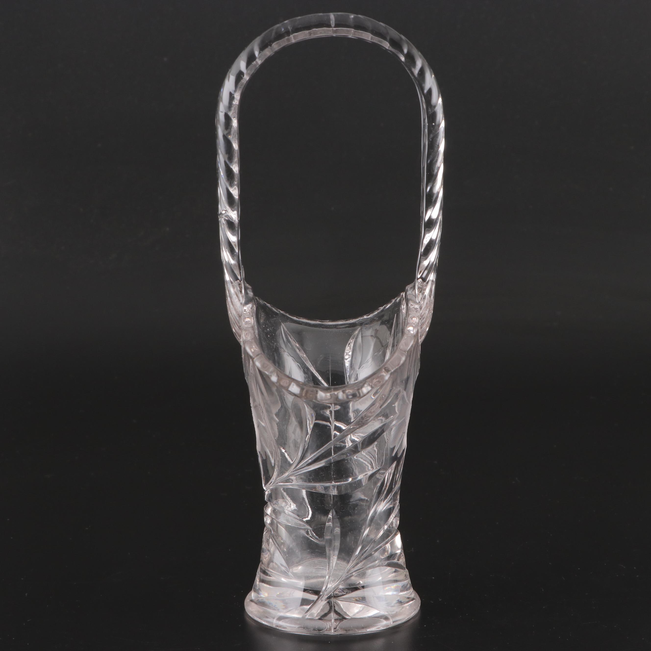 Etched and Cut Glass Basket Vase and Other Tableware with Mirror Plateau