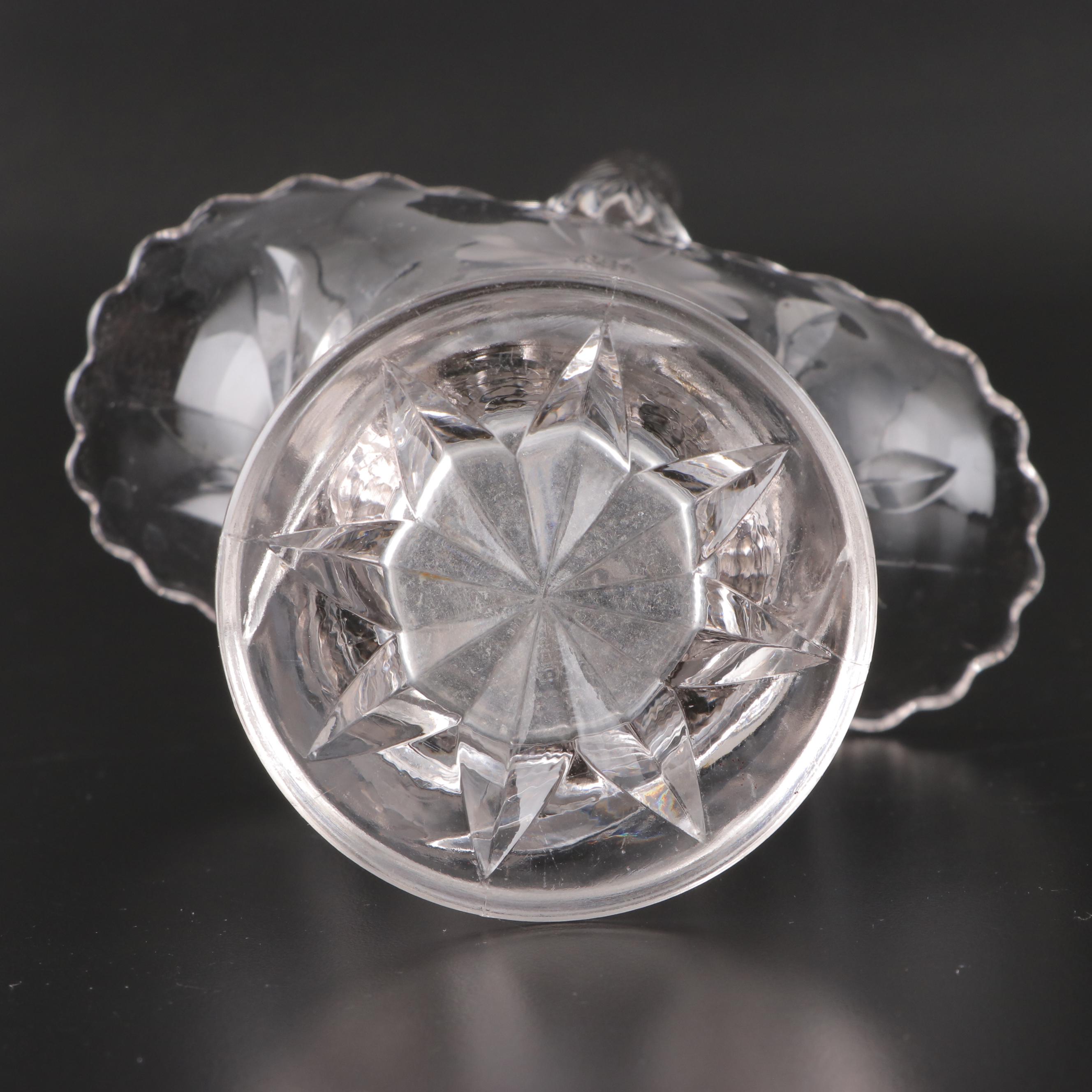 Etched and Cut Glass Basket Vase and Other Tableware with Mirror Plateau