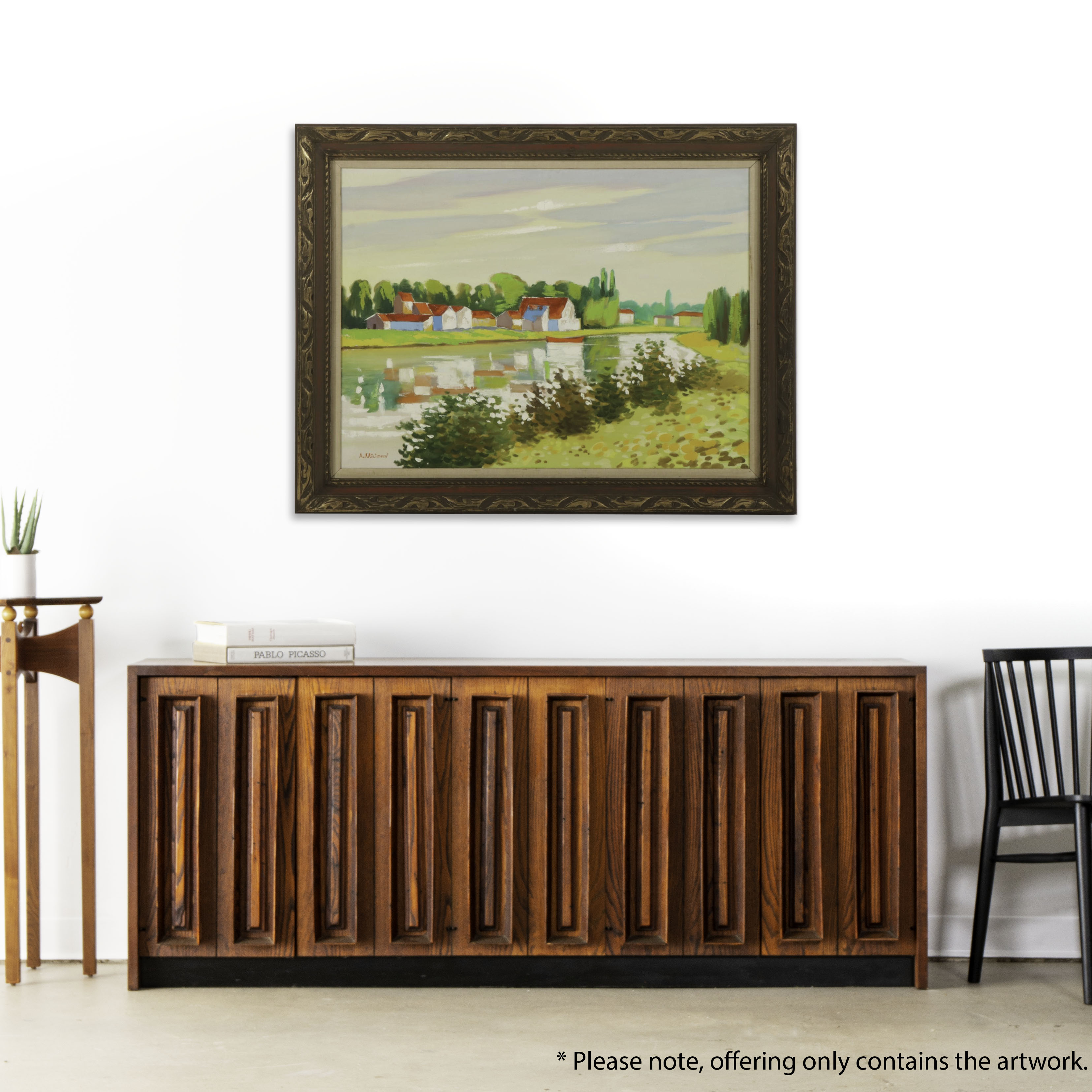 A. Milichev Oil Painting of Creekside Village, Late 20th Century