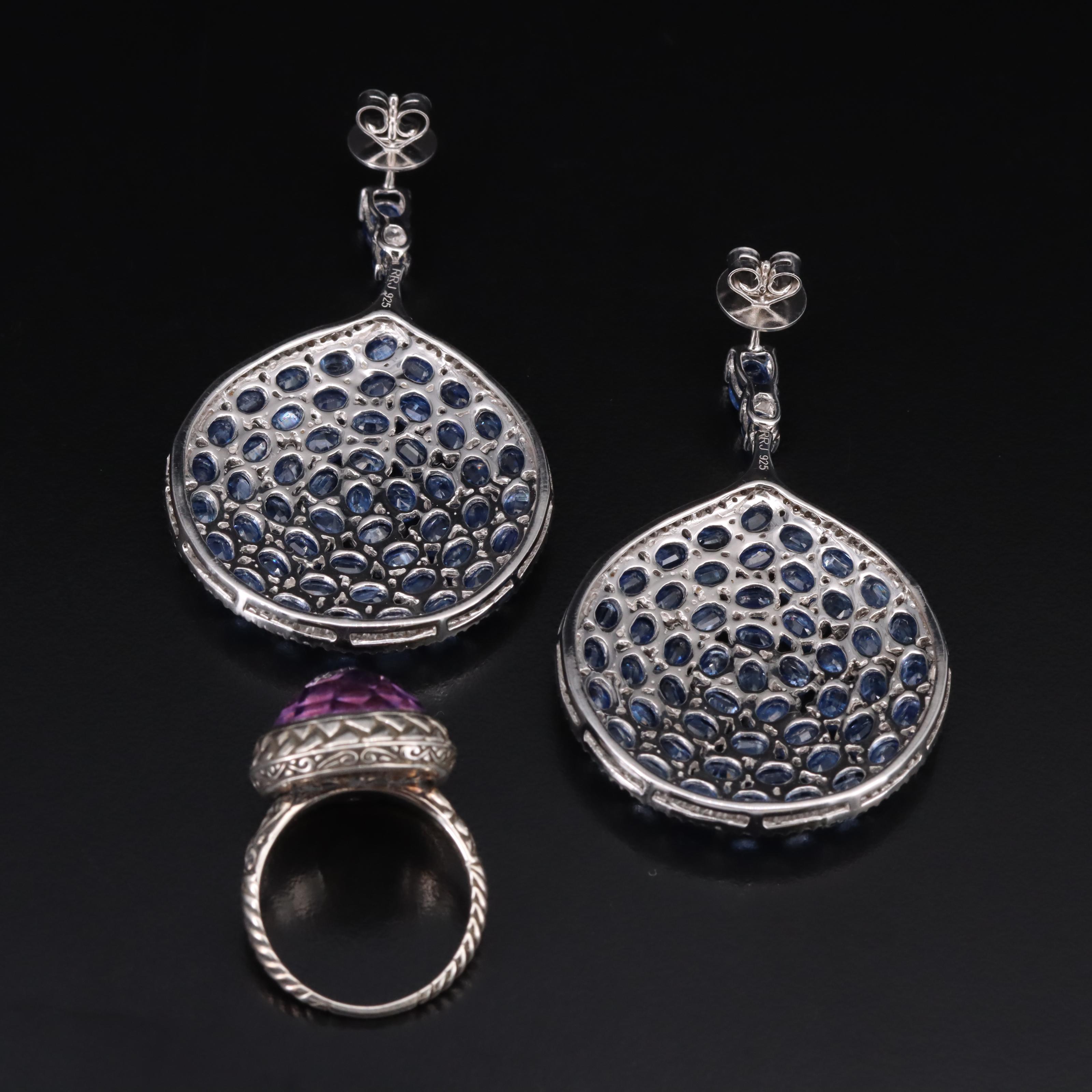 Sterling Earrings and Ring Including Amethyst and Kyanite