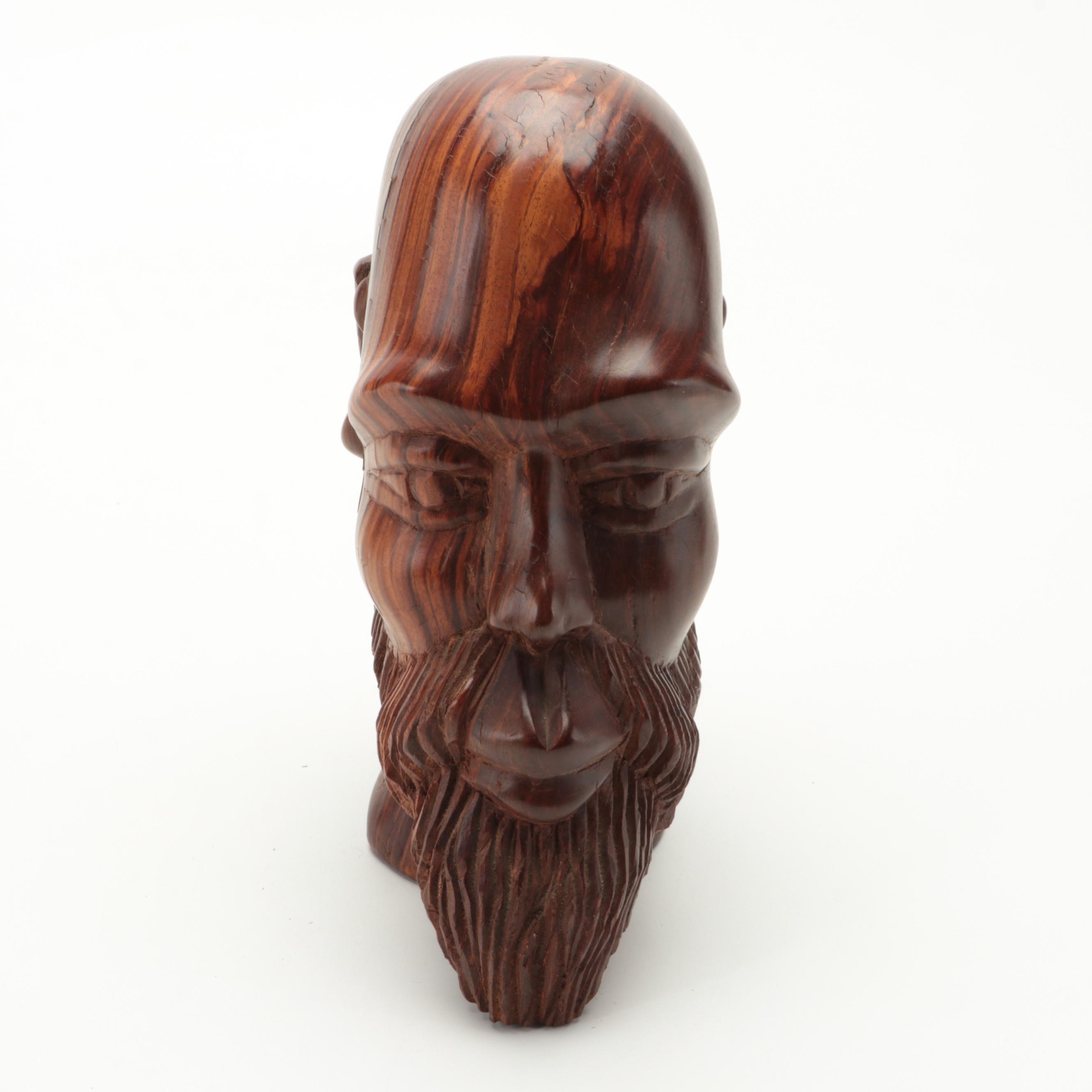 African Hand-Carved Wooden Male Bust