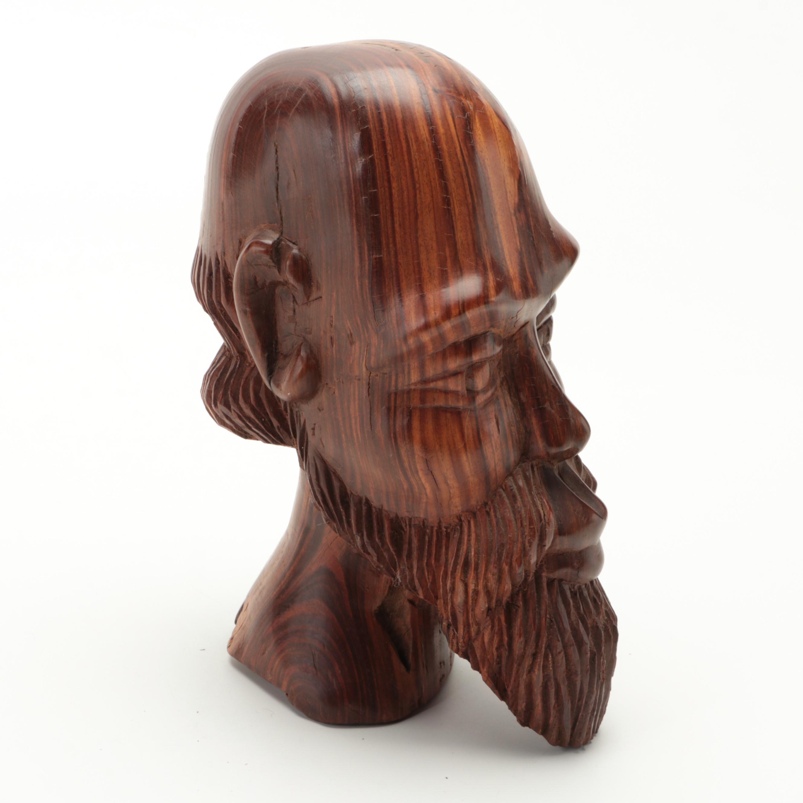 African Hand-Carved Wooden Male Bust