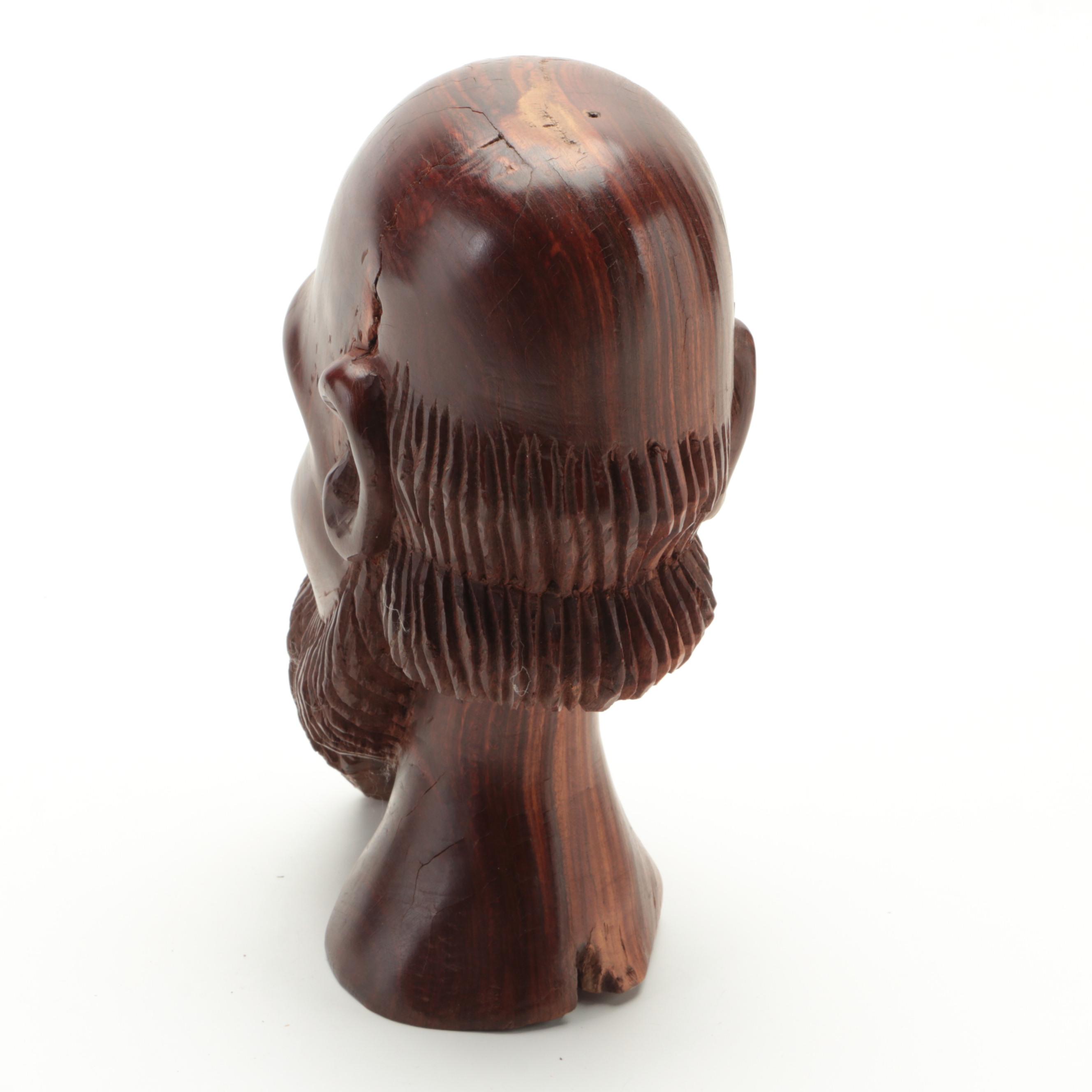 African Hand-Carved Wooden Male Bust