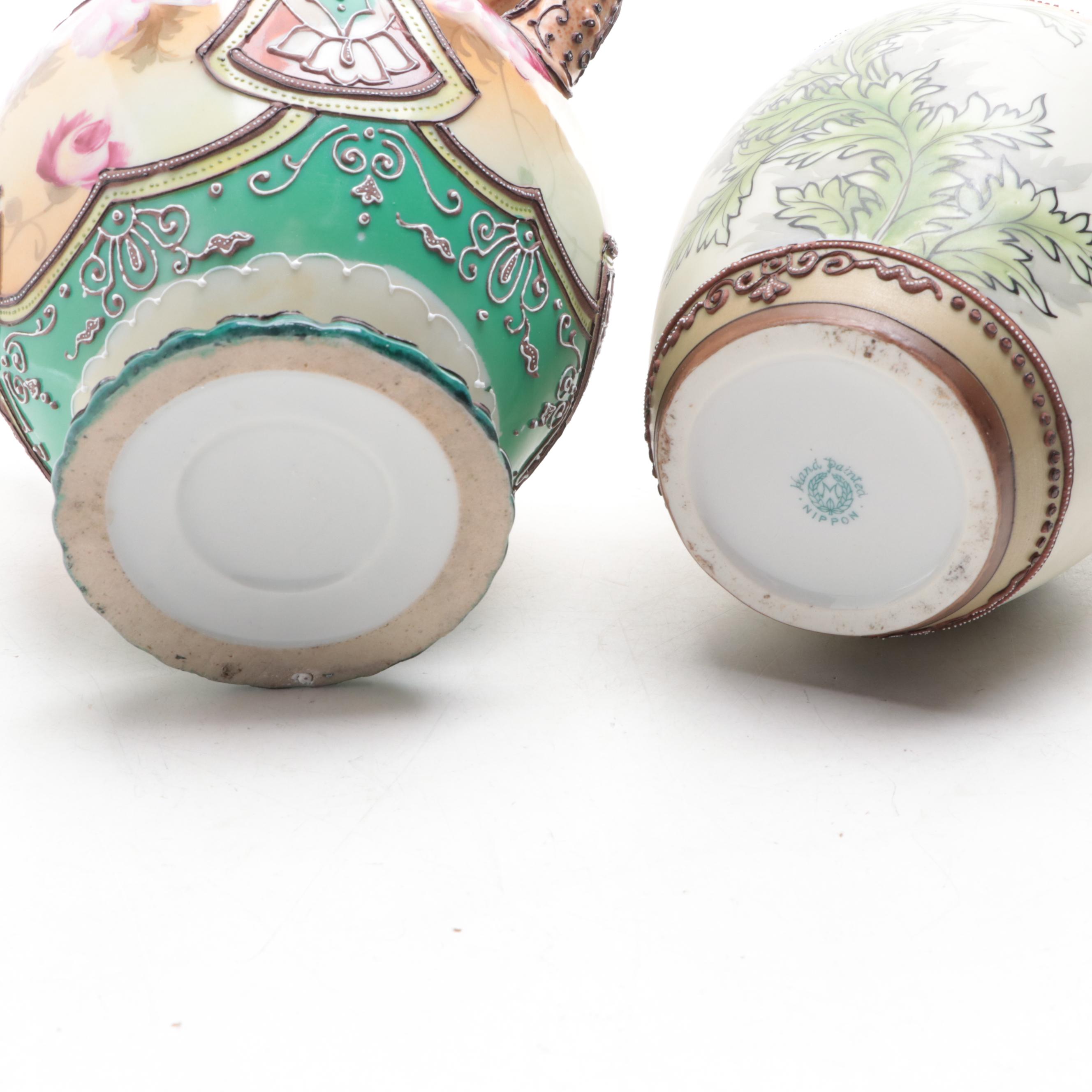 Morimura Brothers Nippon Porcelain Art Nouveau Vases, Early 20th Century