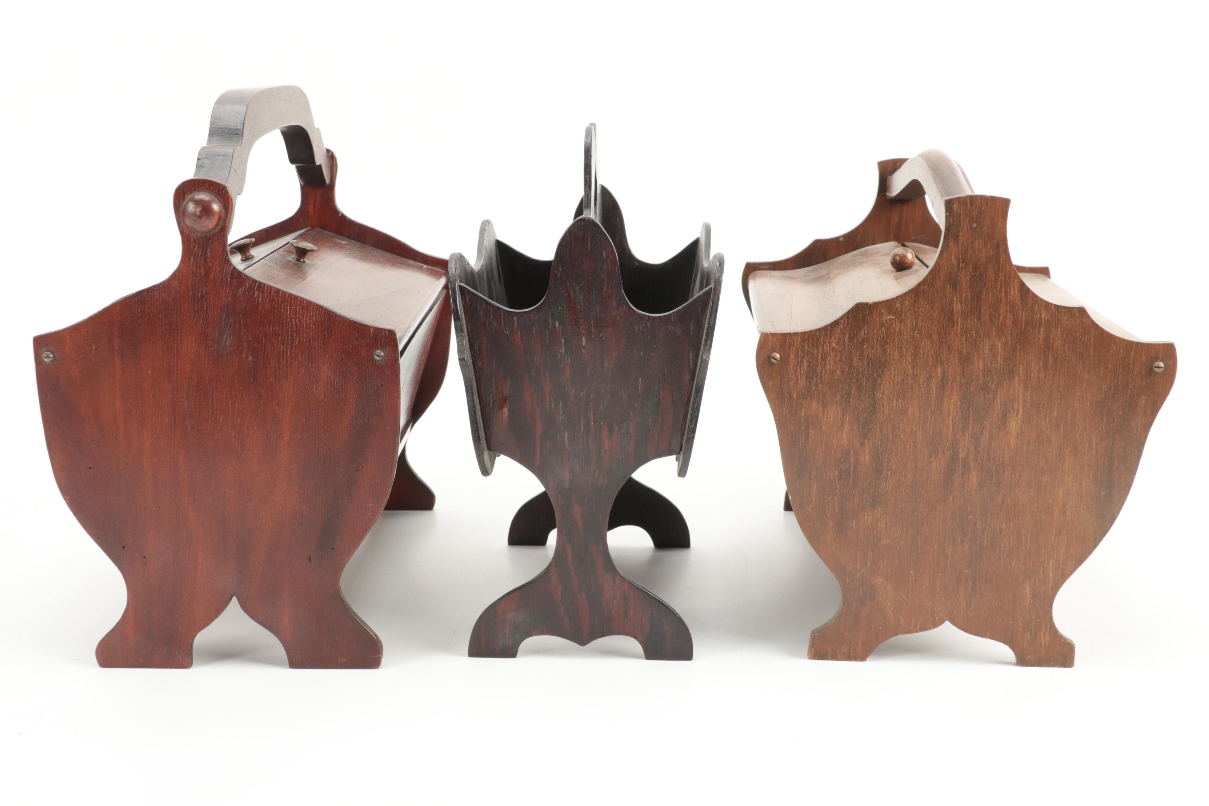 Wooden Sewing Caddies With Notions and Knitting Bags