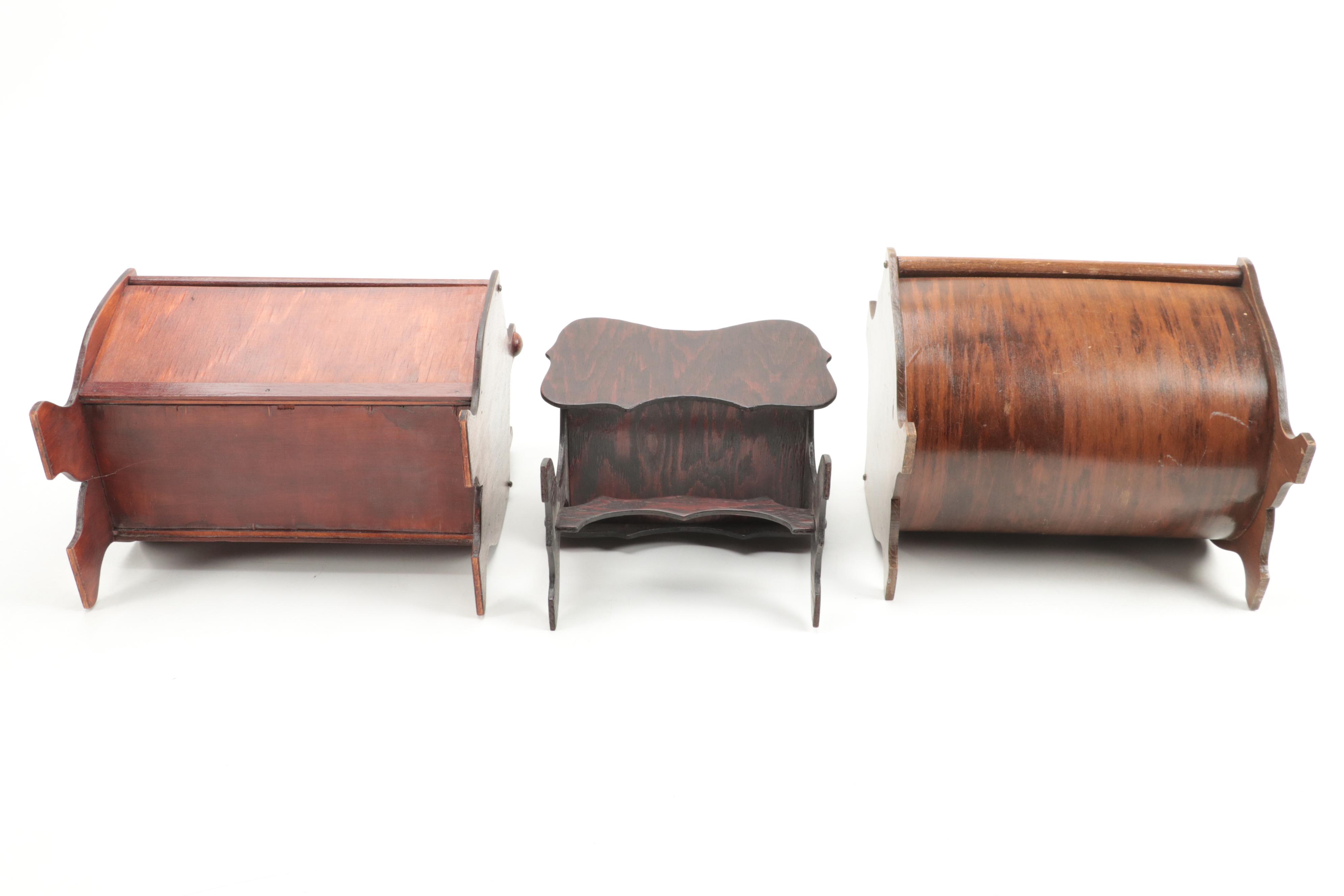 Wooden Sewing Caddies With Notions and Knitting Bags