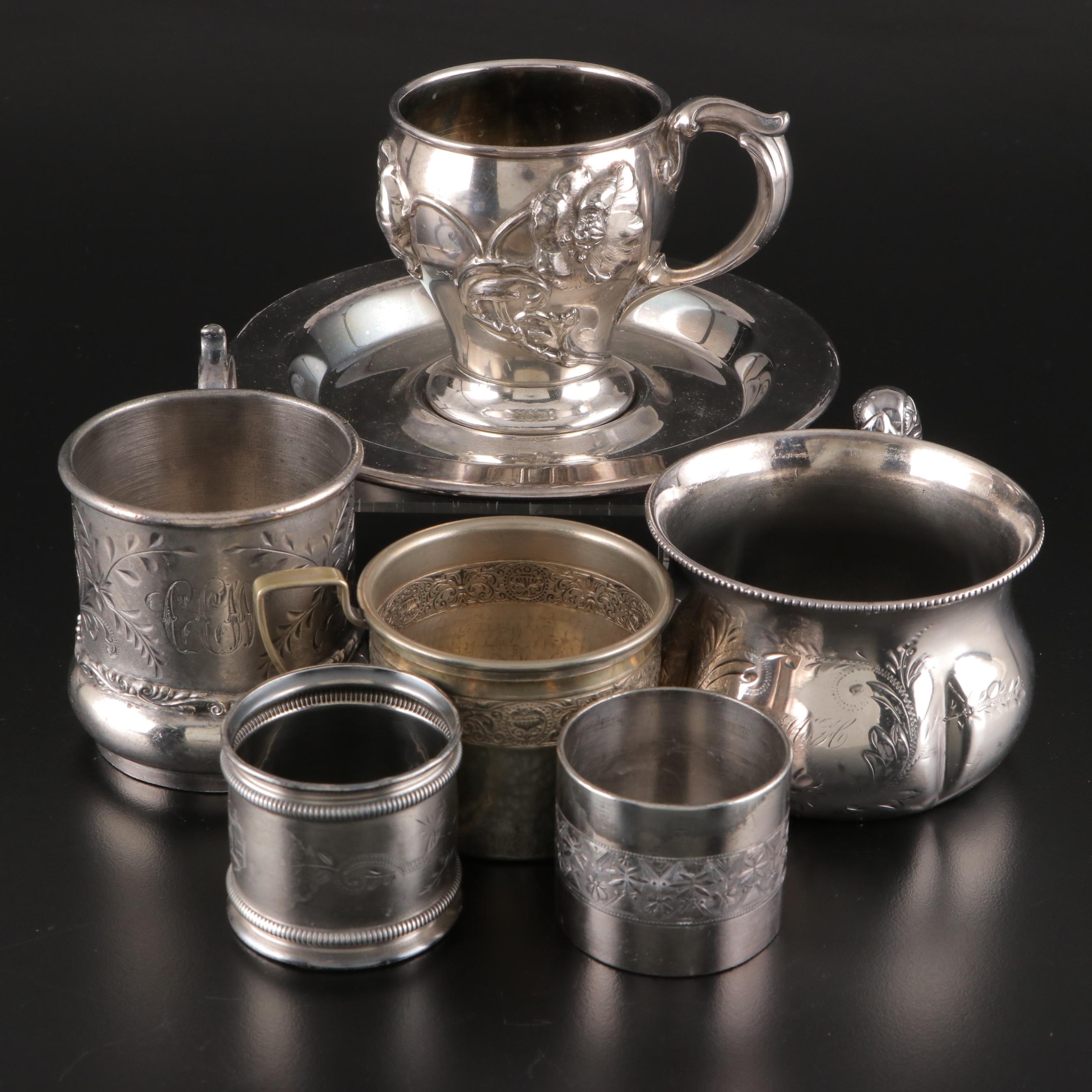 Queen City with Other Bright Cut and Other Silver Plate Baby Cups and Tableware