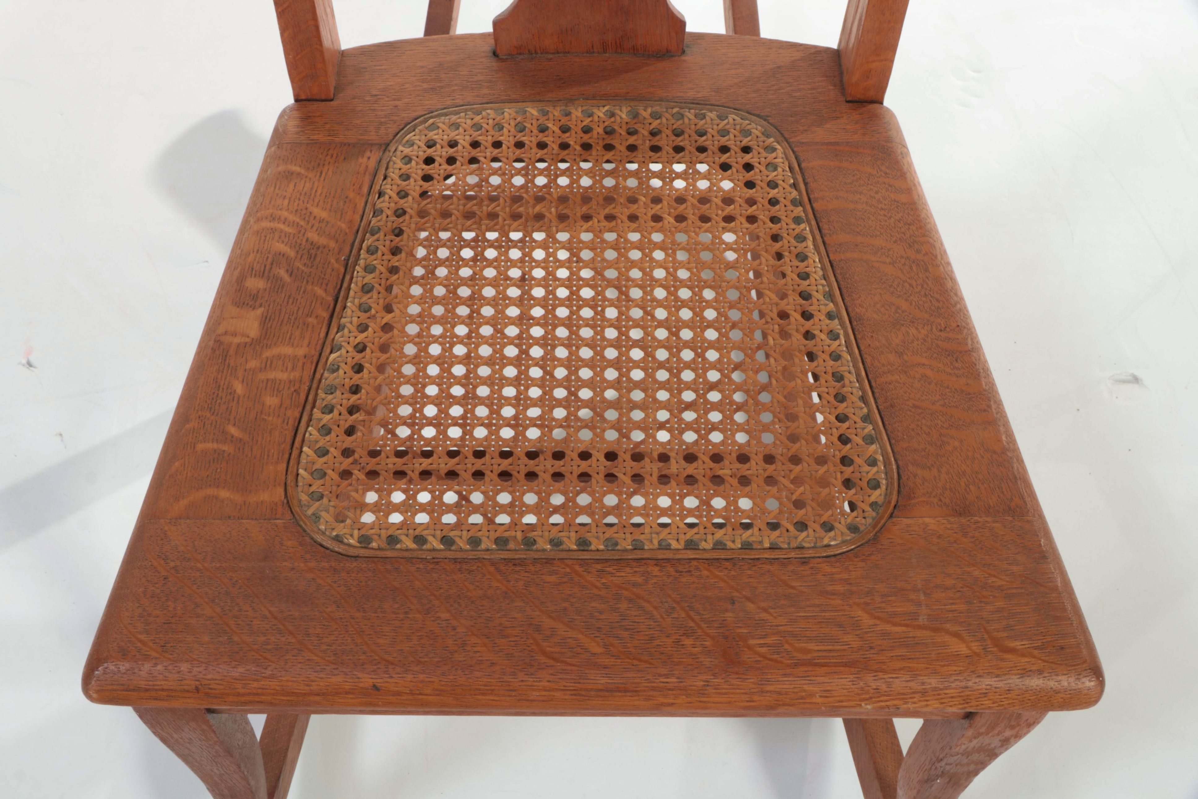 Colonial Revival Oak and Caned Seat Rocking Chair, 1930s