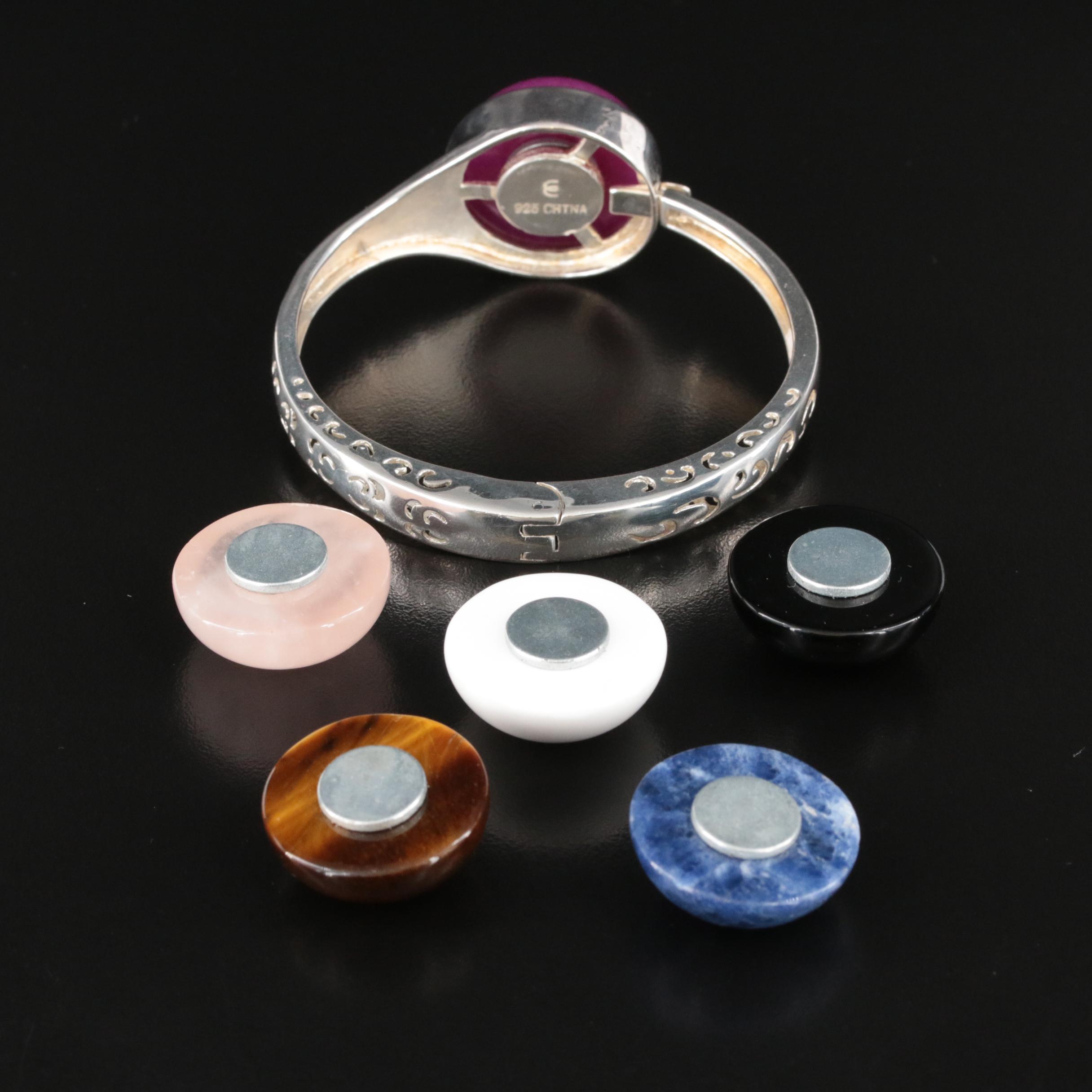 Sterling Sodalite, Tiger's Eye and Rose Quartz Interchangeable Bracelet