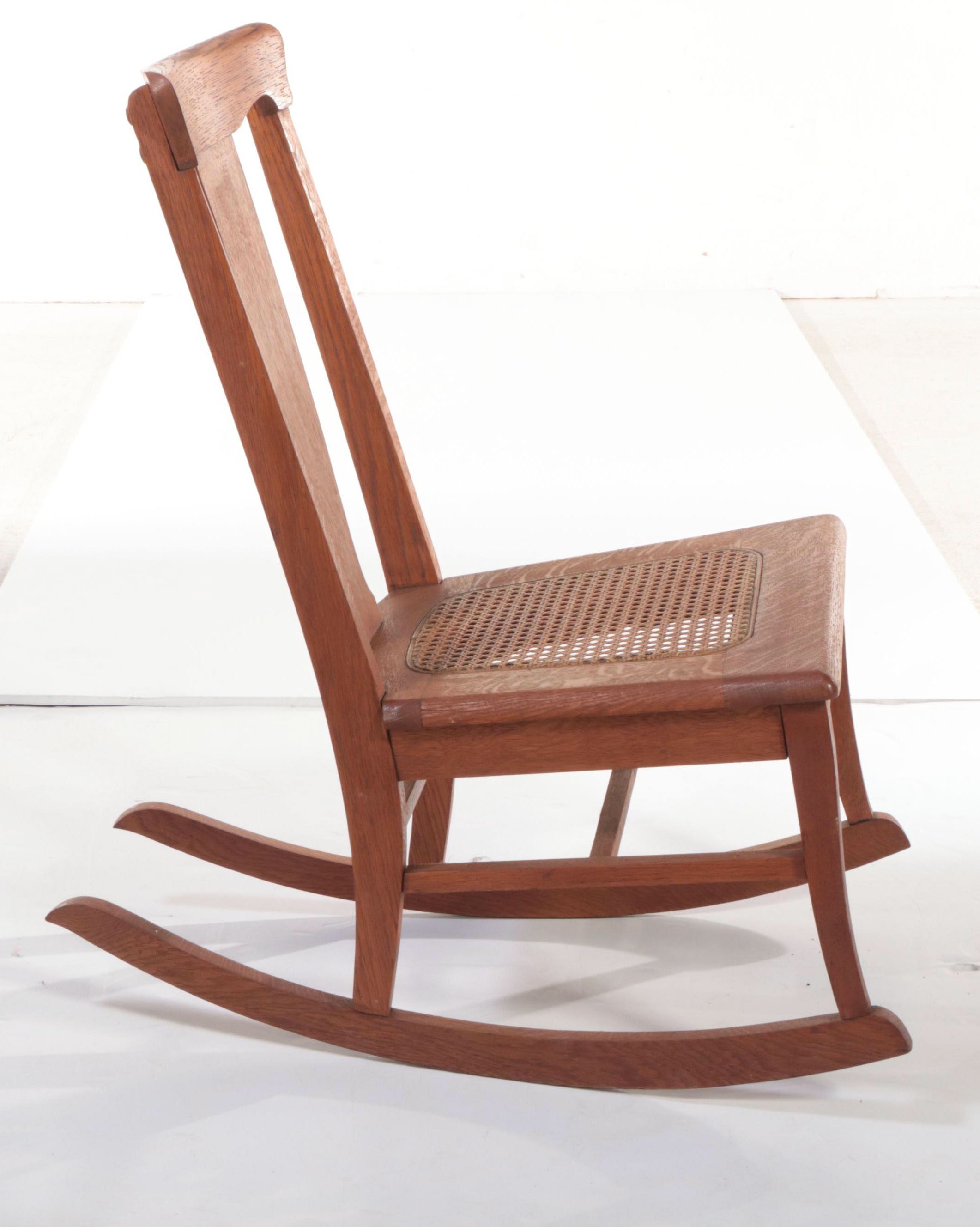 Colonial Revival Oak and Caned Seat Rocking Chair, 1930s